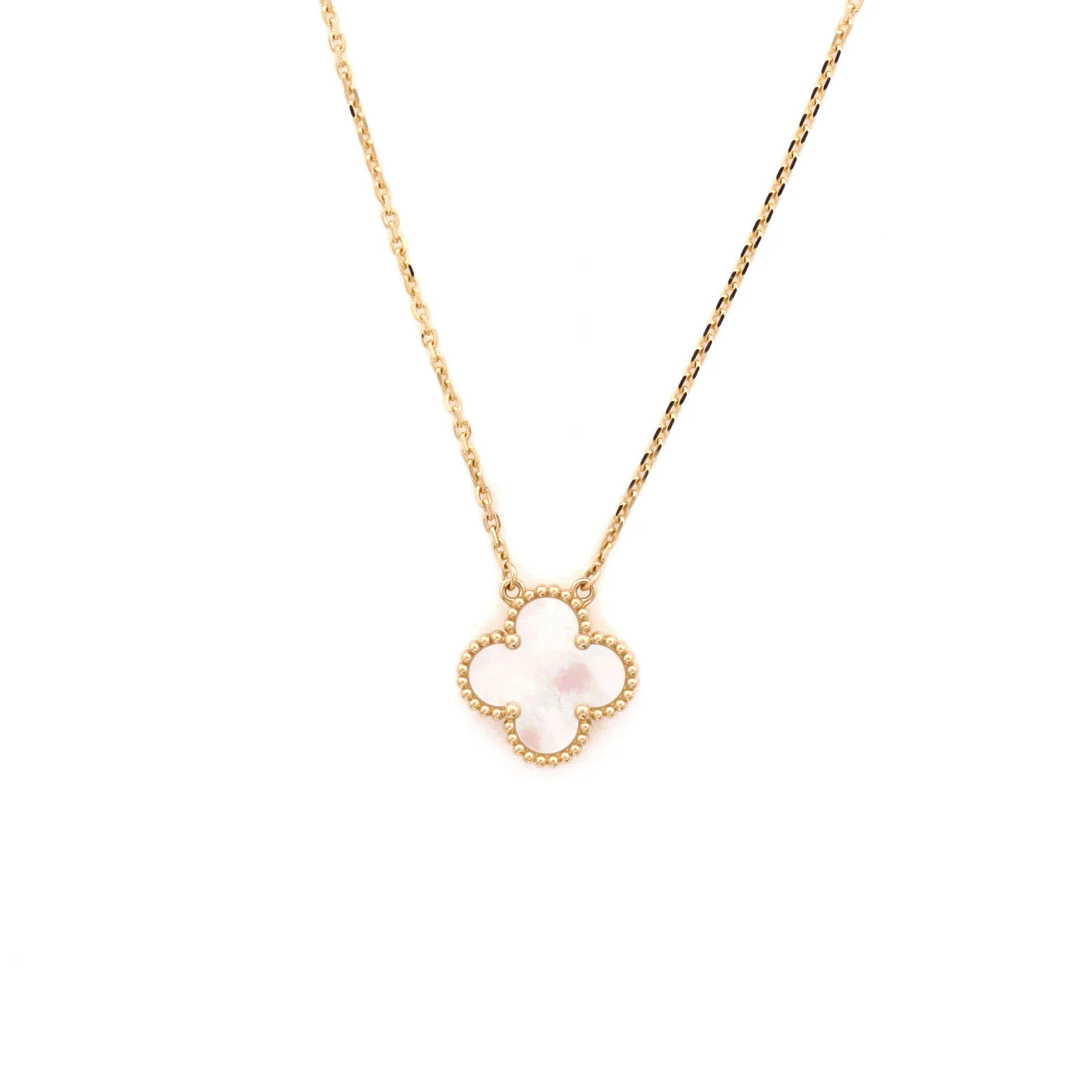 Vintage Alhambra Pendant Necklace 18K Yellow Gold and Mother of Pearl