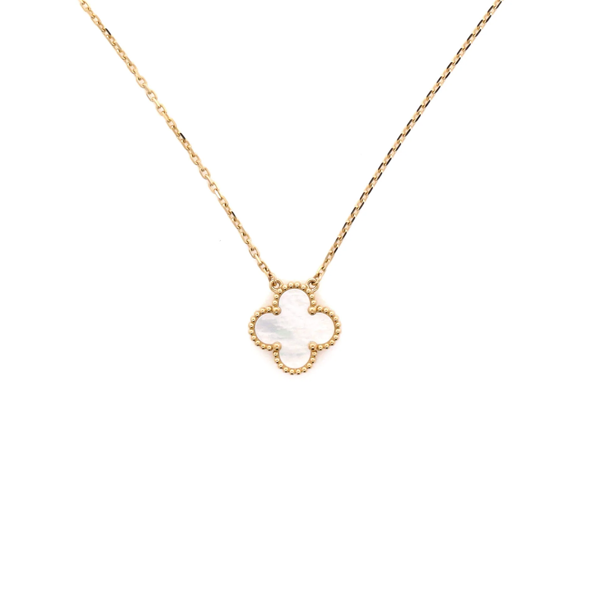 Vintage Alhambra Pendant Necklace 18K Yellow Gold and Mother of Pearl