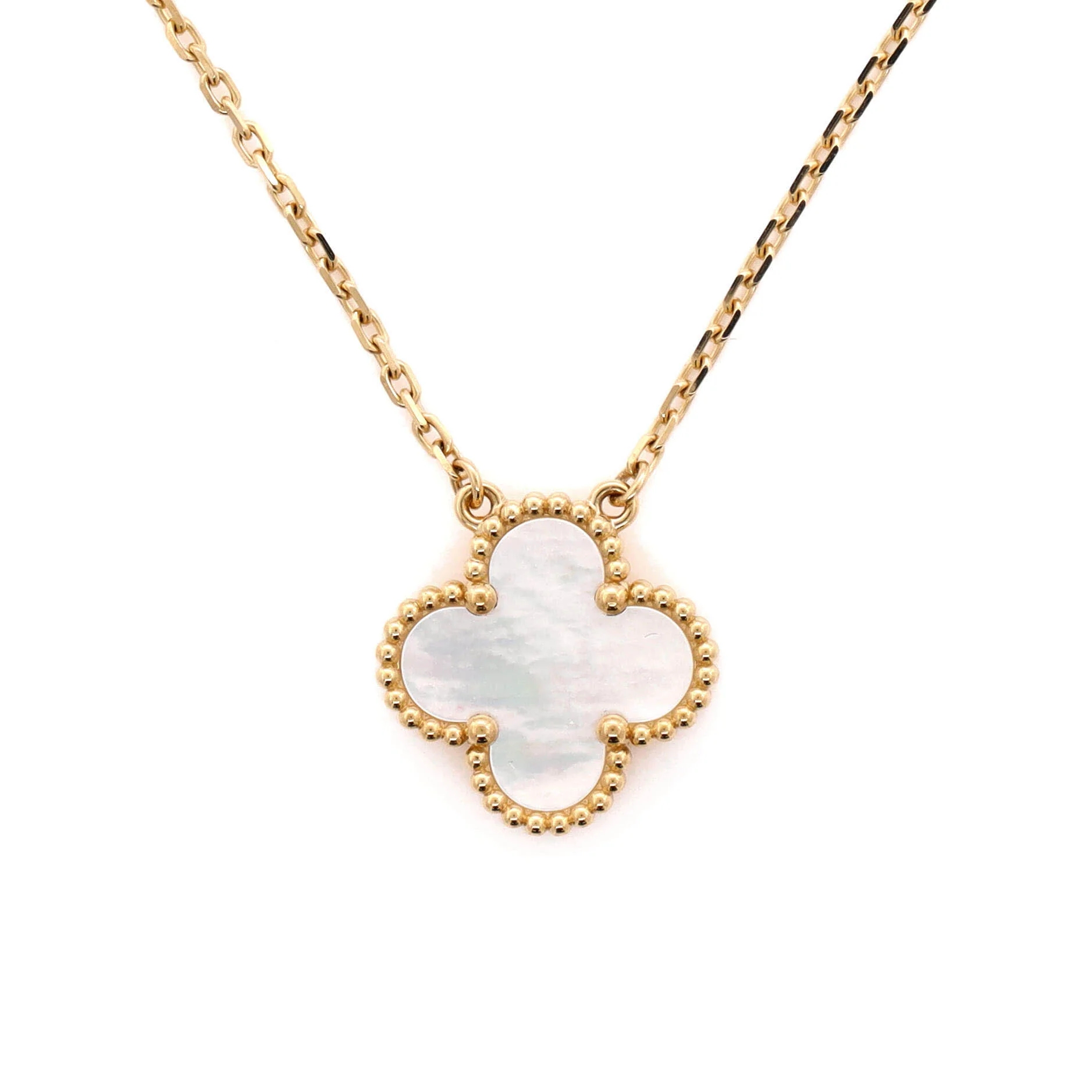 Vintage Alhambra Pendant Necklace 18K Yellow Gold and Mother of Pearl - Image 4