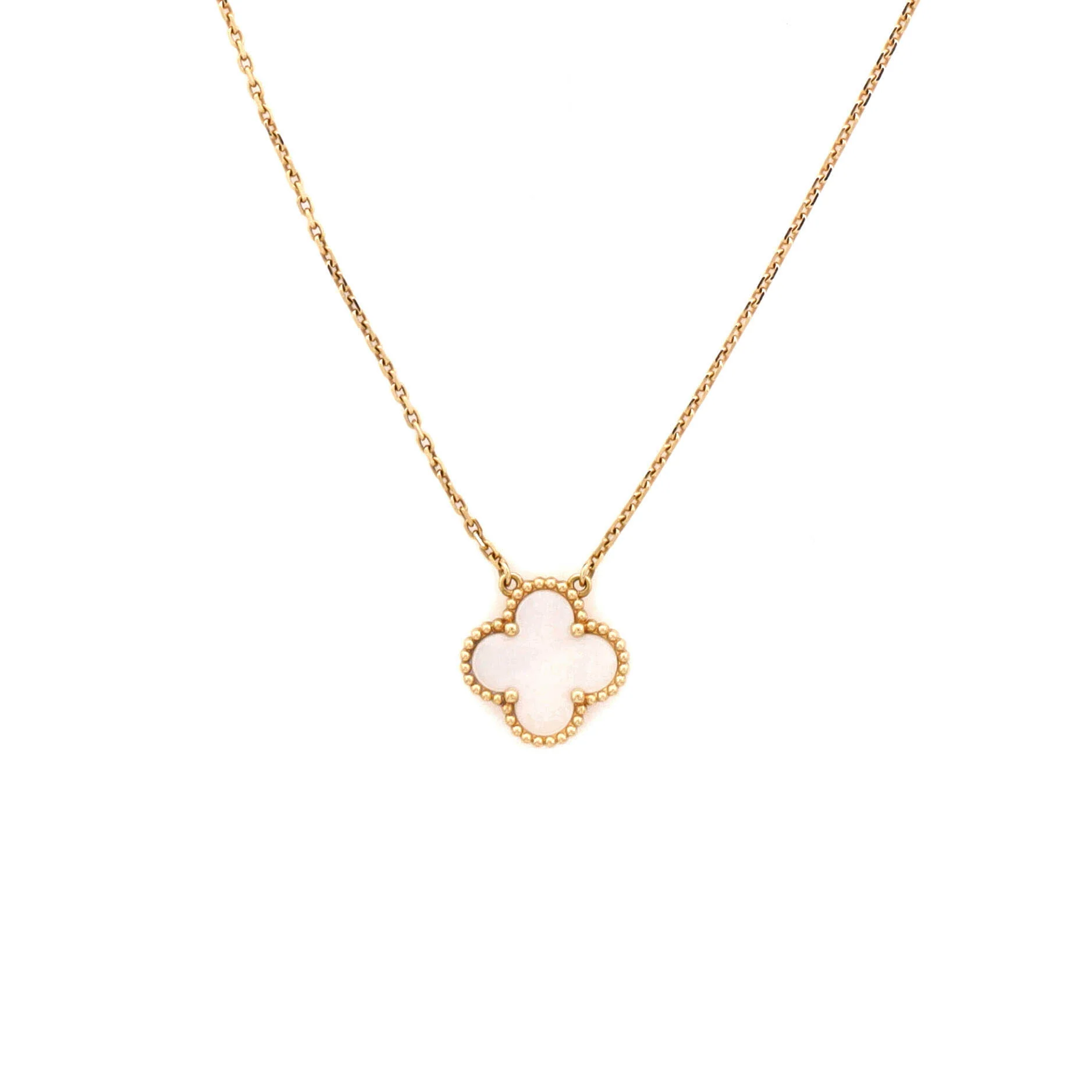 Vintage Alhambra Pendant Necklace 18K Yellow Gold and Mother of Pearl