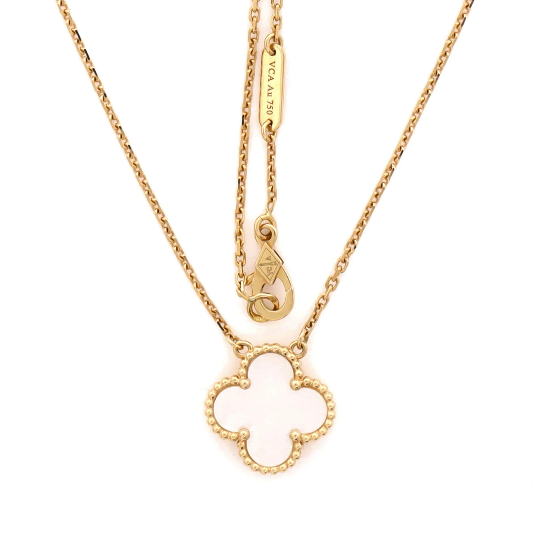 Vintage Alhambra Pendant Necklace 18K Yellow Gold and Mother of Pearl - Image 3