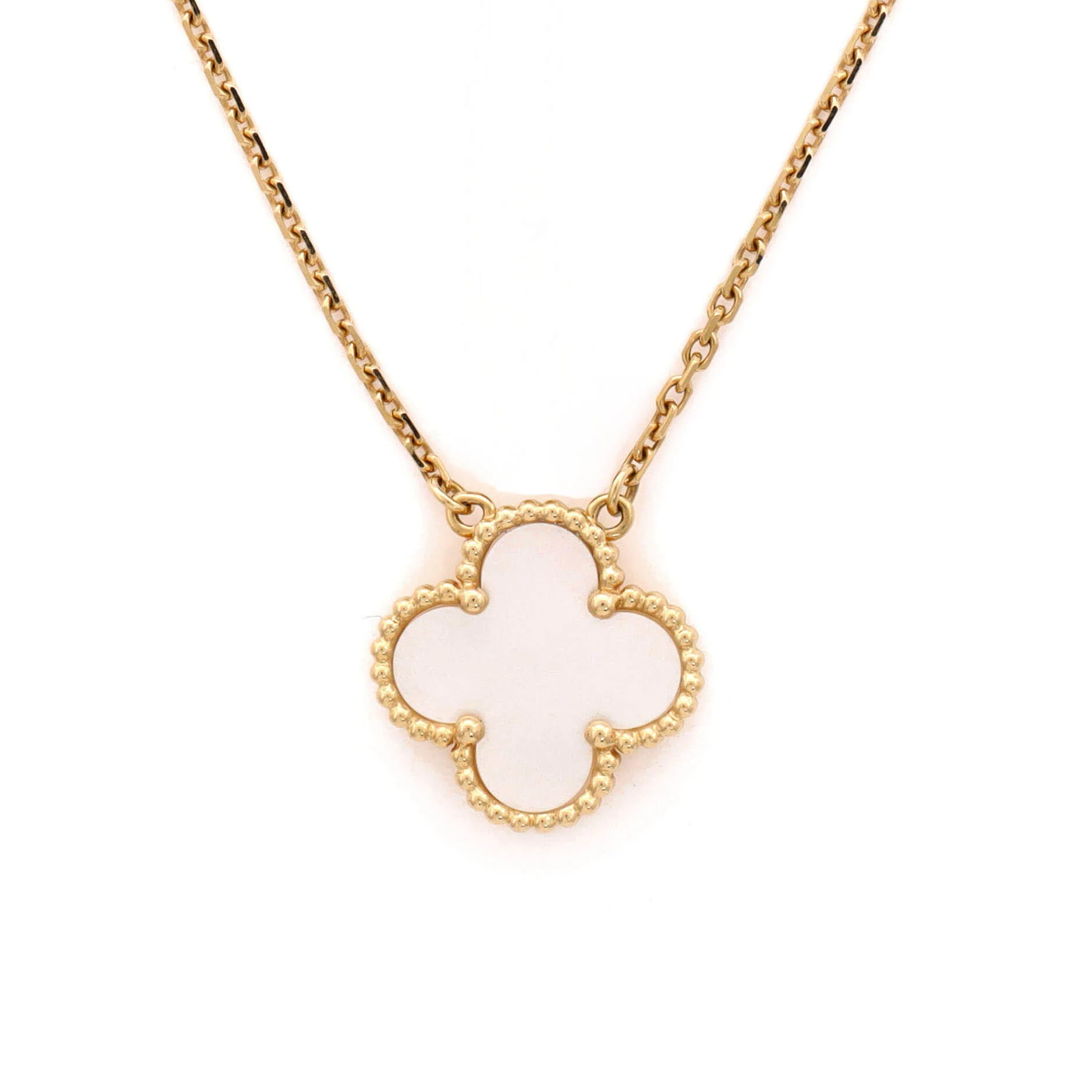 Vintage Alhambra Pendant Necklace 18K Yellow Gold and Mother of Pearl - Image 4