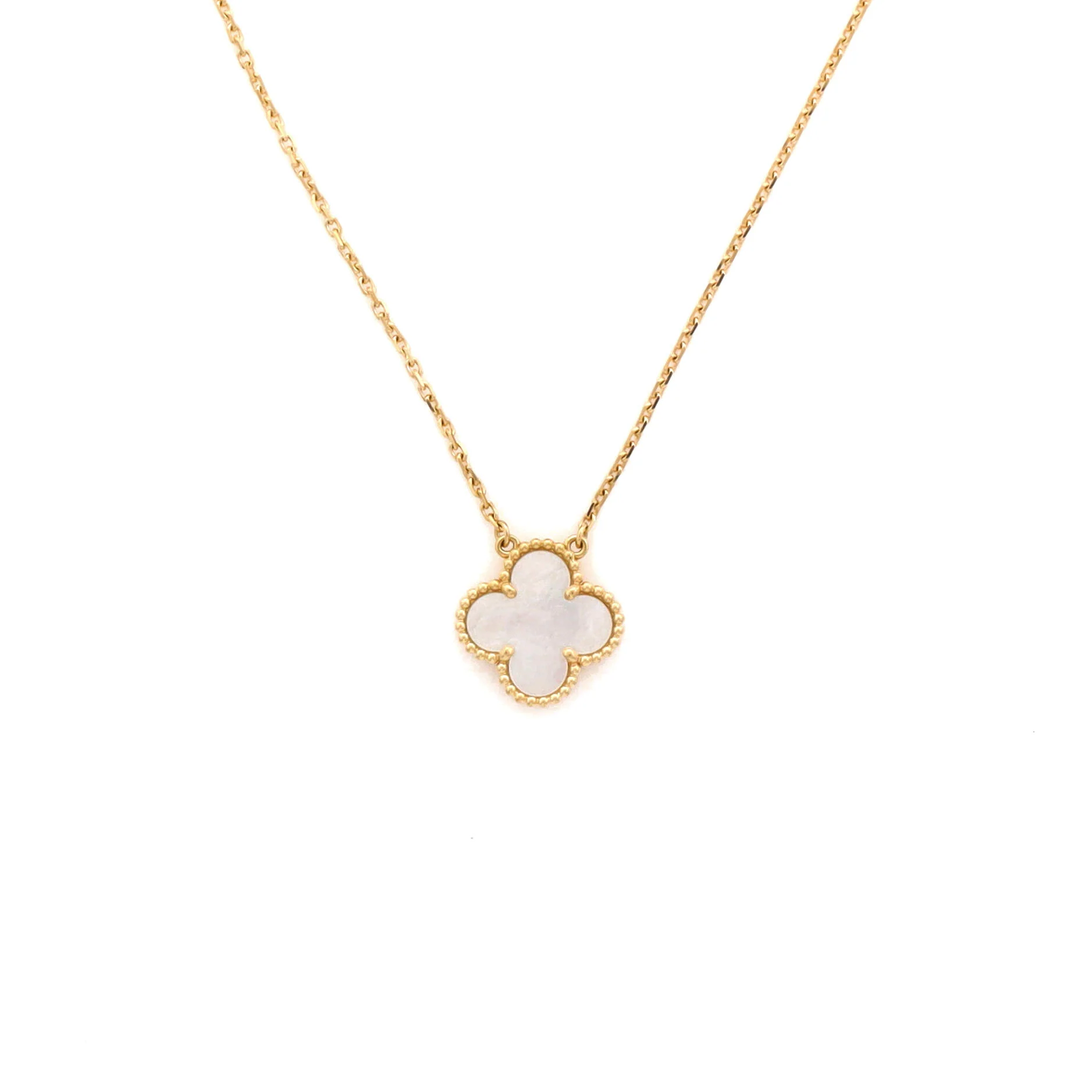 Vintage Alhambra Pendant Necklace 18K Yellow Gold and Mother of Pearl