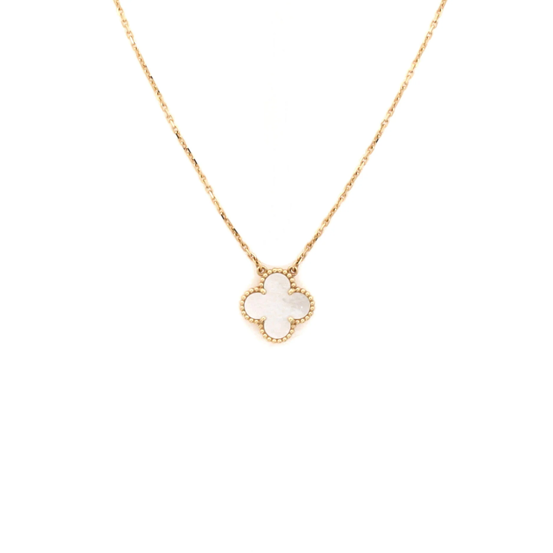 Vintage Alhambra Pendant Necklace 18K Yellow Gold and Mother of Pearl