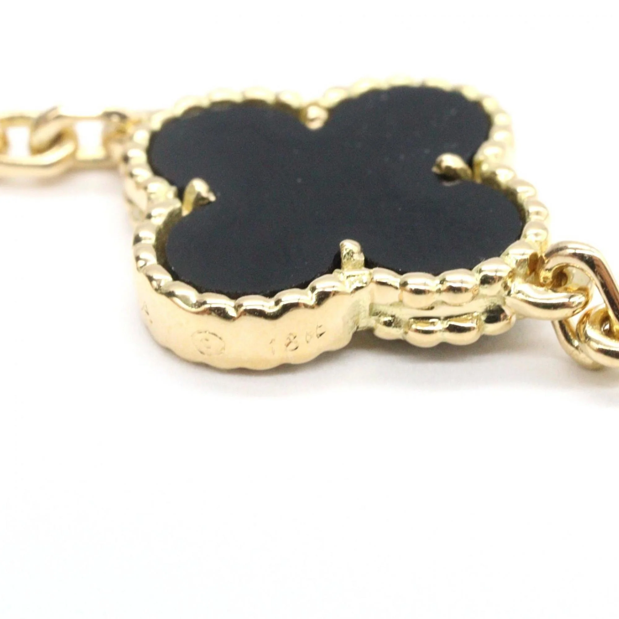 Vintage Alhambra Pendant Necklace 18K Yellow Gold and Onyx - Image 4