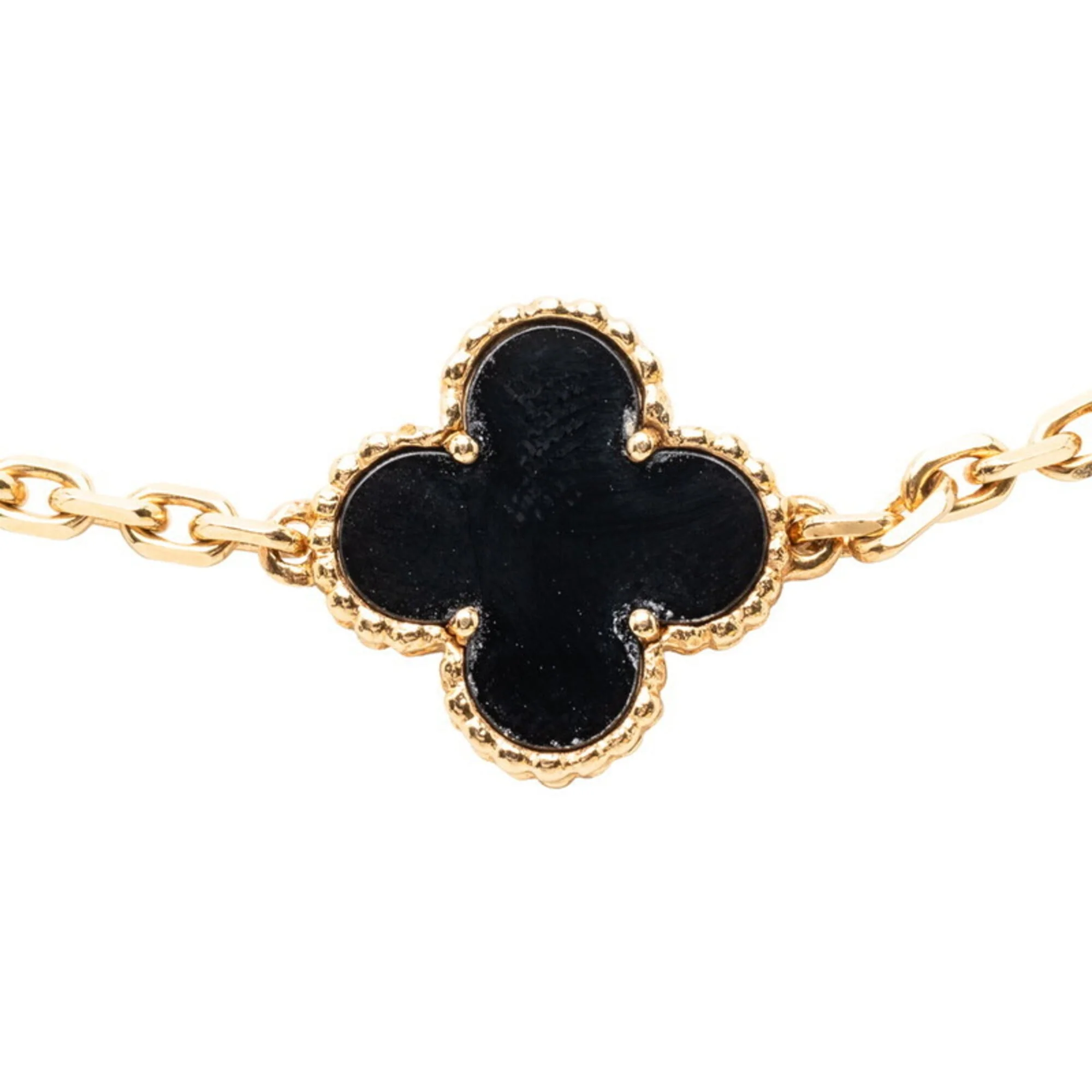 Vintage Alhambra Pendant Necklace 18K Yellow Gold and Onyx - Image 3
