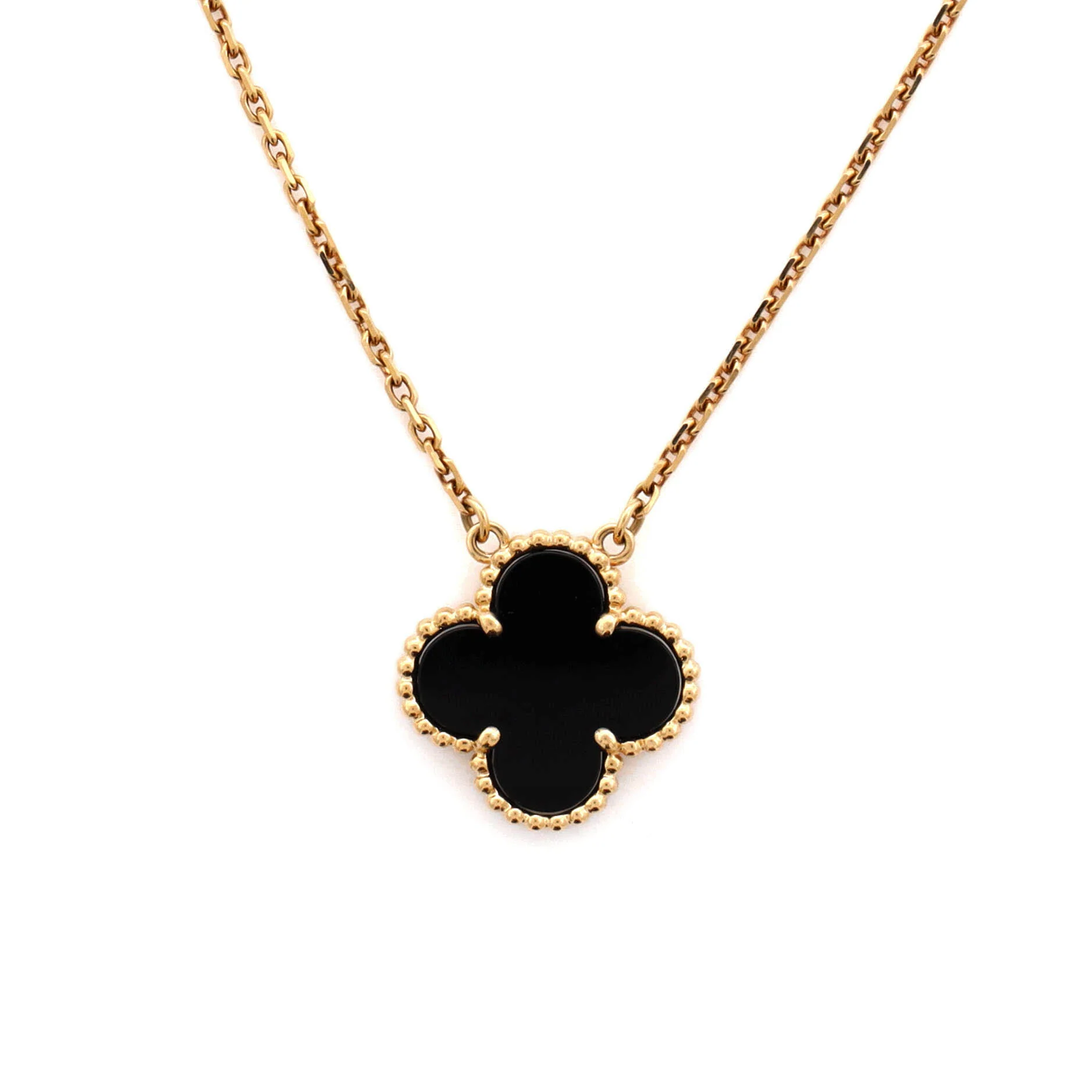 Vintage Alhambra Pendant Necklace 18K Yellow Gold and Onyx - Image 3