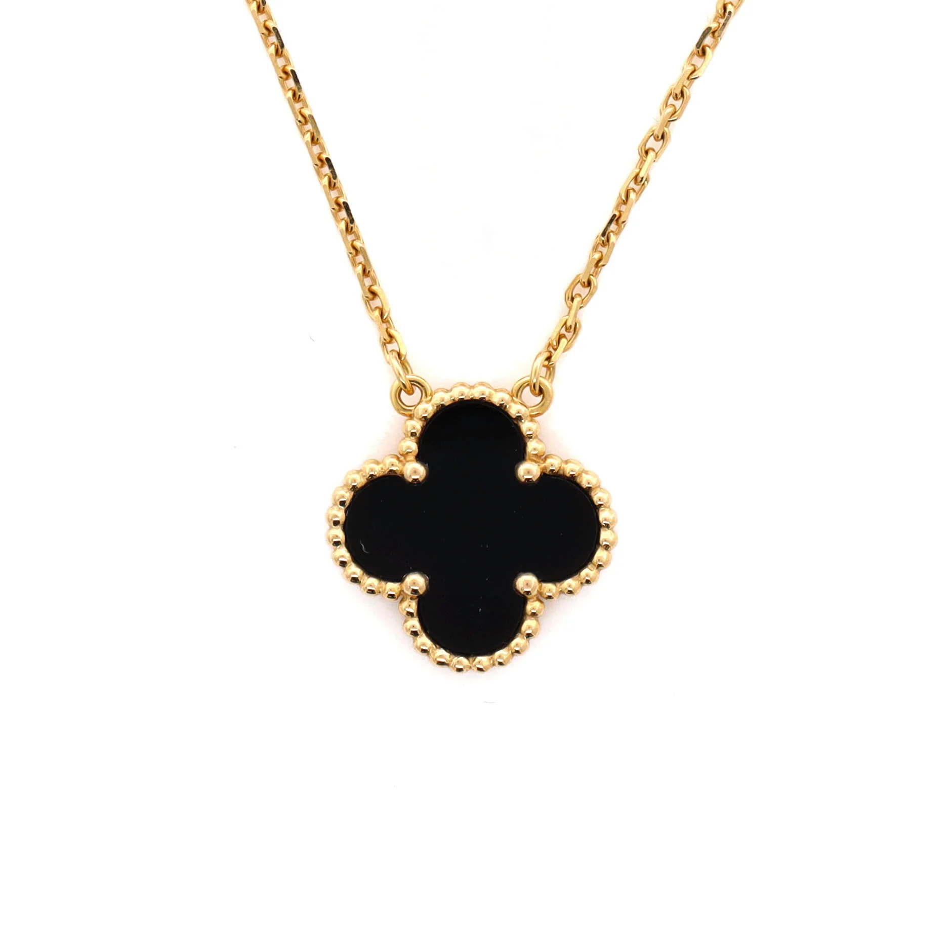 Vintage Alhambra Pendant Necklace 18K Yellow Gold and Onyx - Image 3