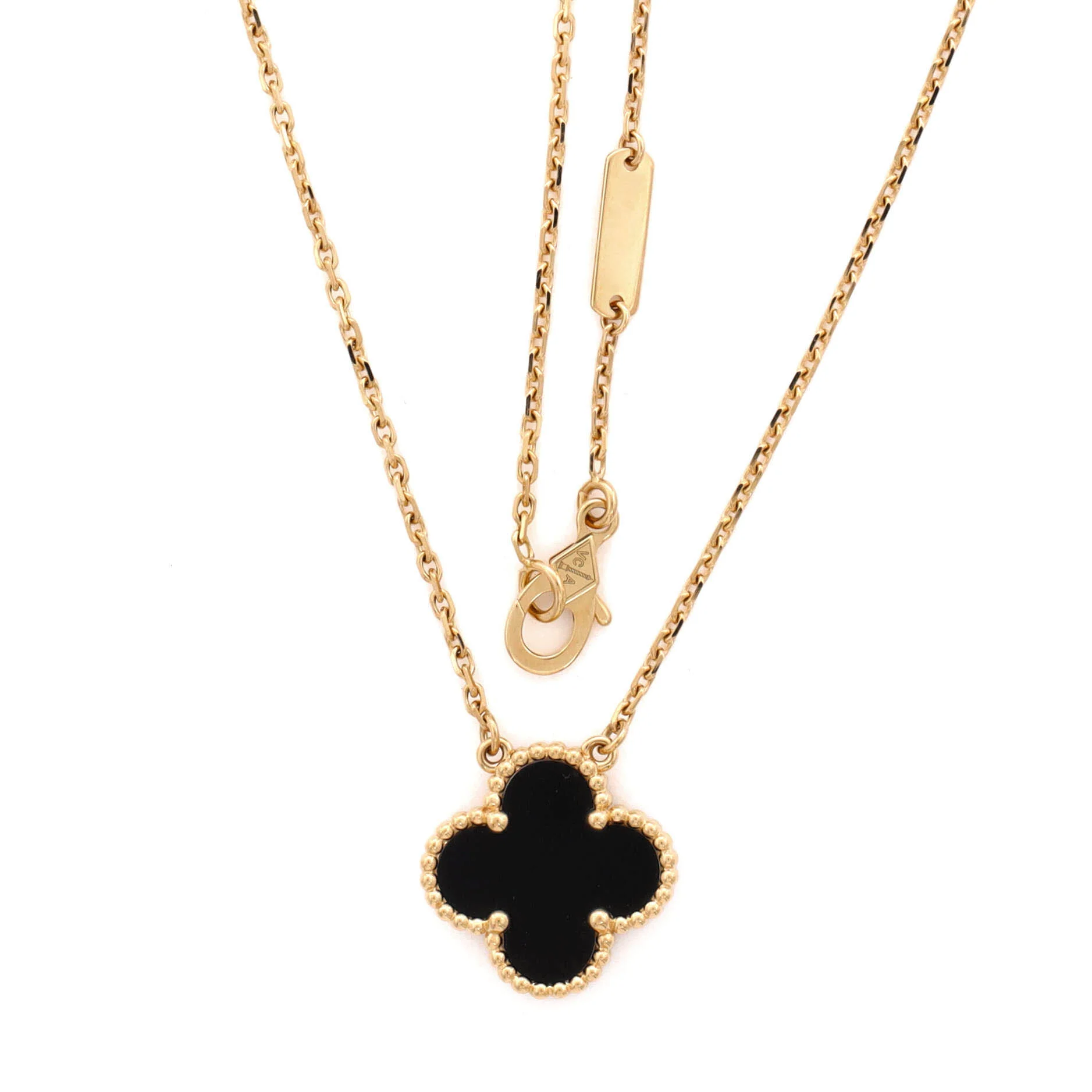 Vintage Alhambra Pendant Necklace 18K Yellow Gold and Onyx - Image 3