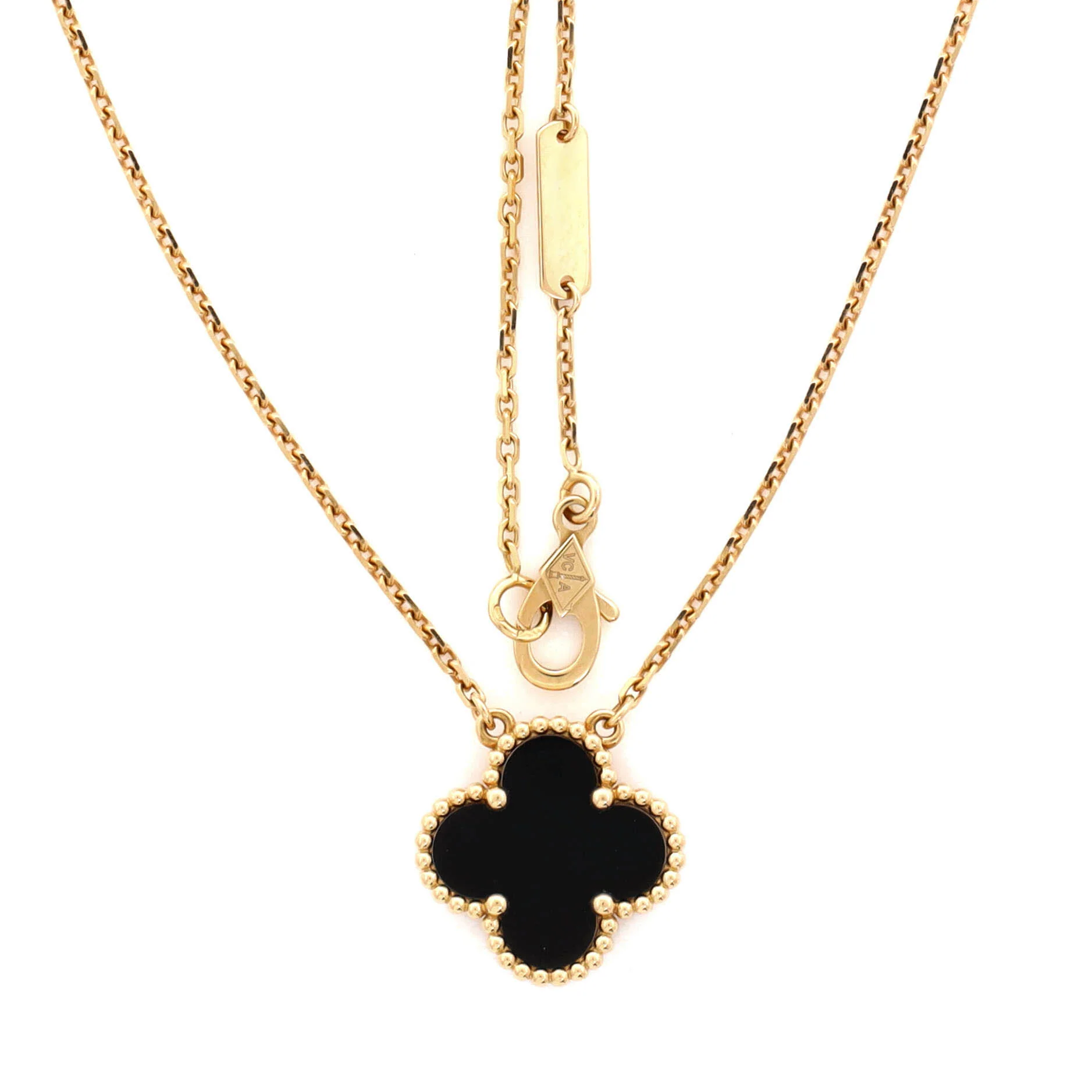 Vintage Alhambra Pendant Necklace 18K Yellow Gold and Onyx - Image 2