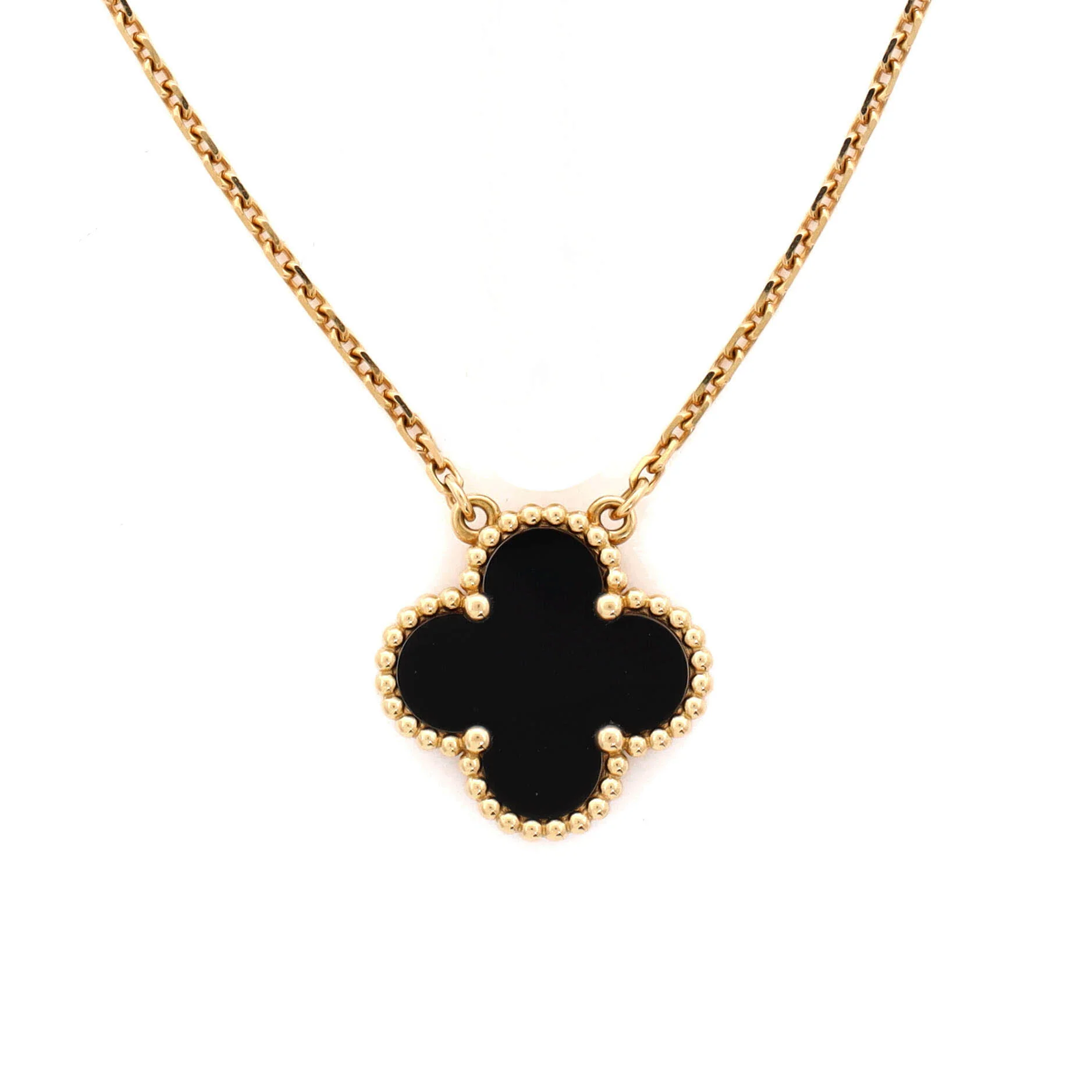 Vintage Alhambra Pendant Necklace 18K Yellow Gold and Onyx - Image 3