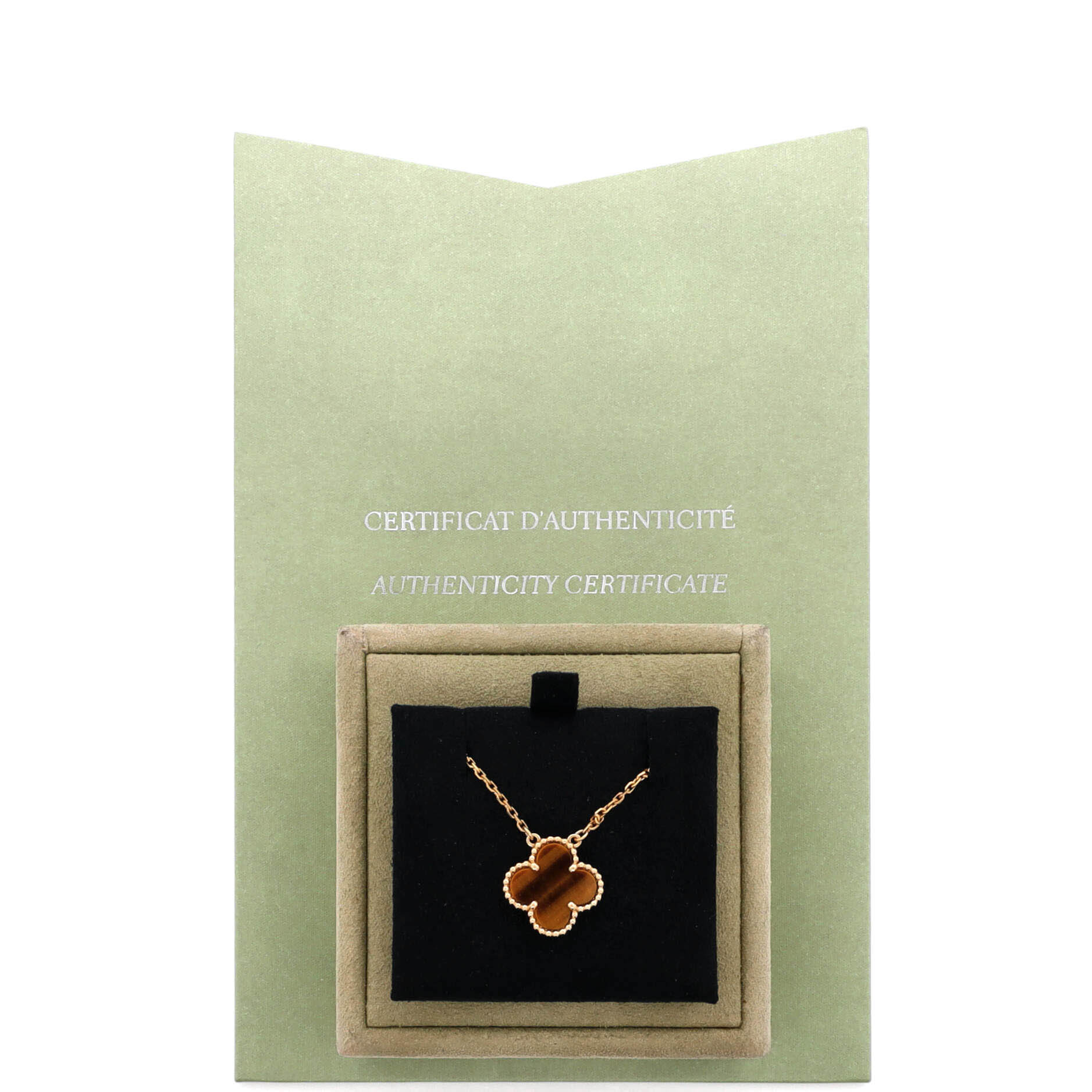 Vintage Alhambra Pendant Necklace 18K Yellow Gold and Tiger Eye - Image 2