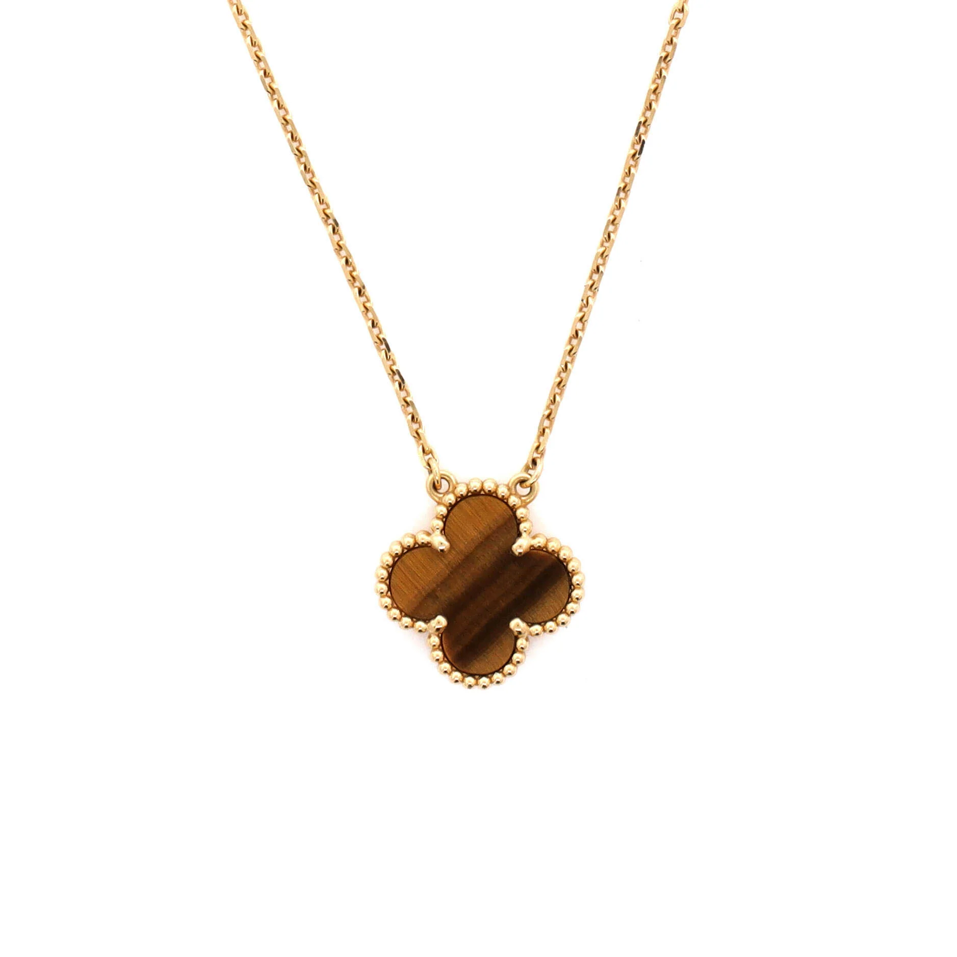 Vintage Alhambra Pendant Necklace 18K Yellow Gold and Tiger Eye