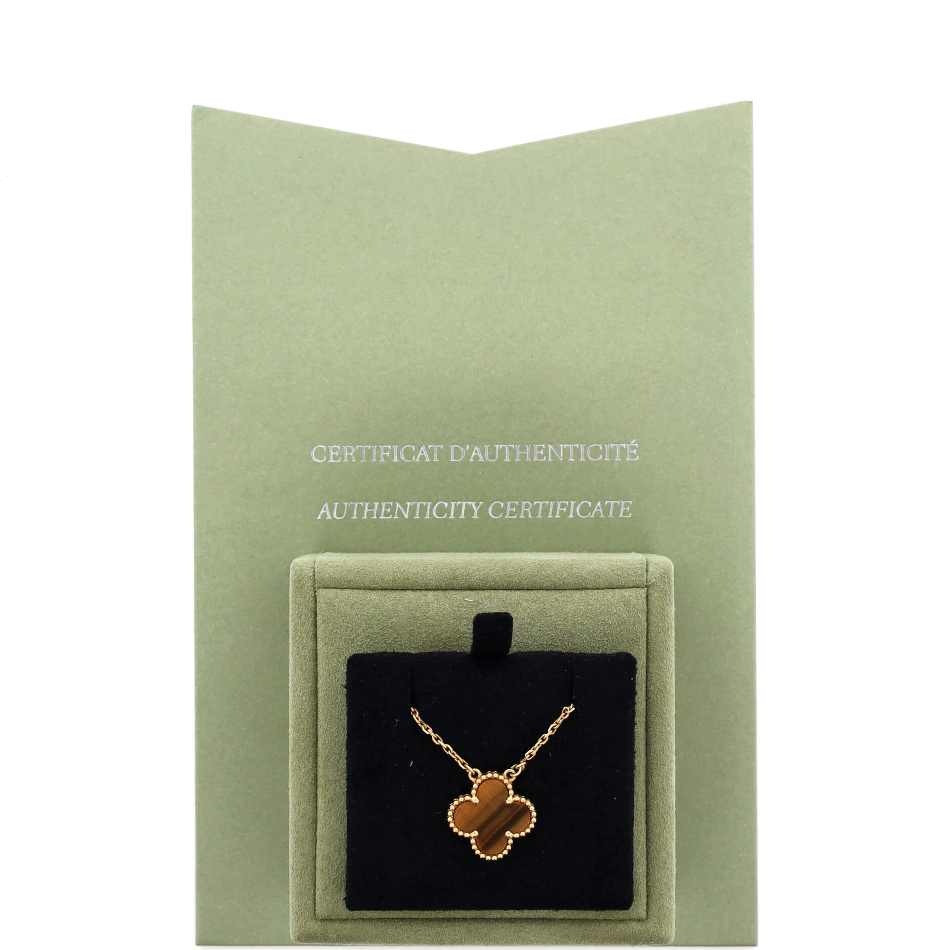 Vintage Alhambra Pendant Necklace 18K Yellow Gold and Tiger Eye - Image 2