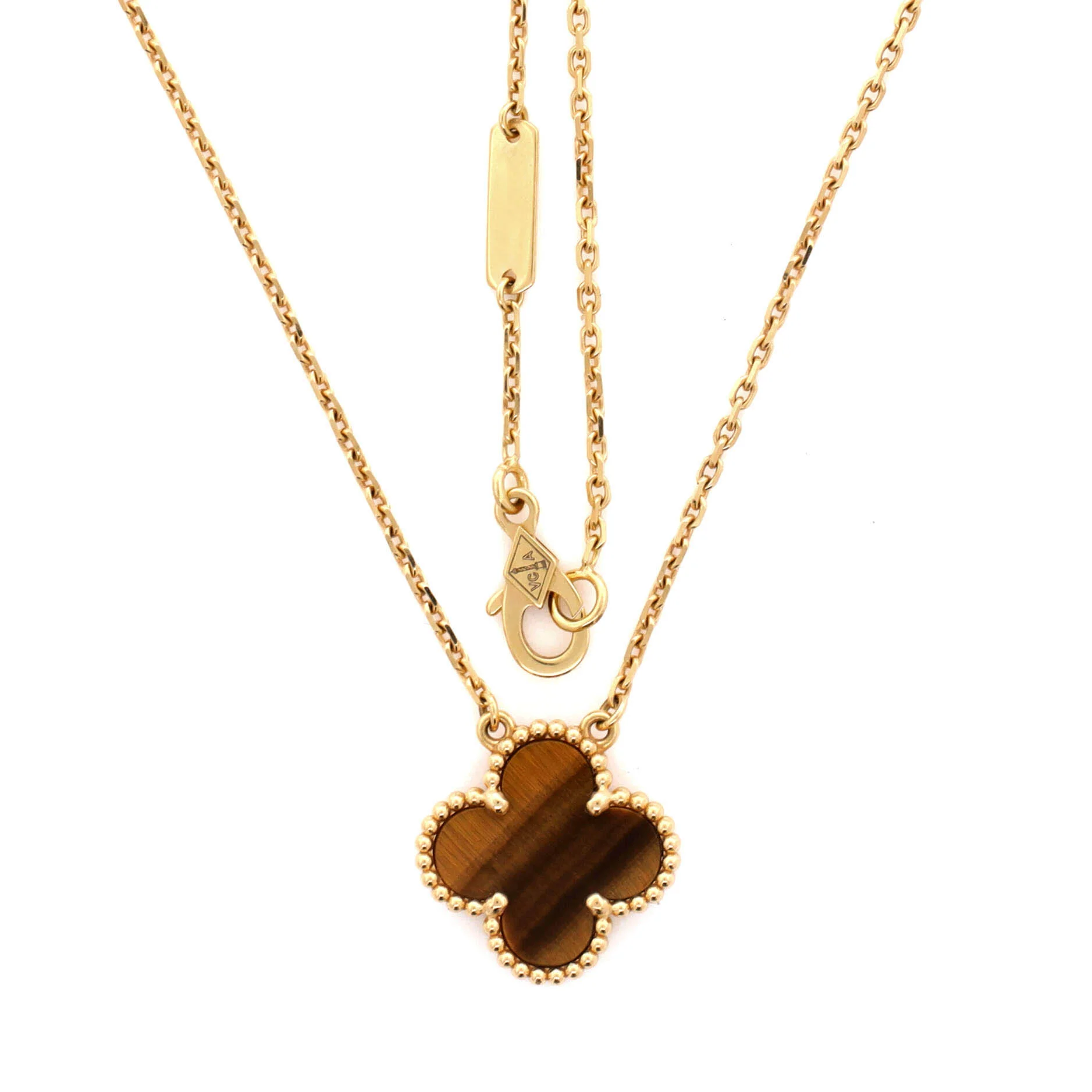Vintage Alhambra Pendant Necklace 18K Yellow Gold and Tiger Eye - Image 3