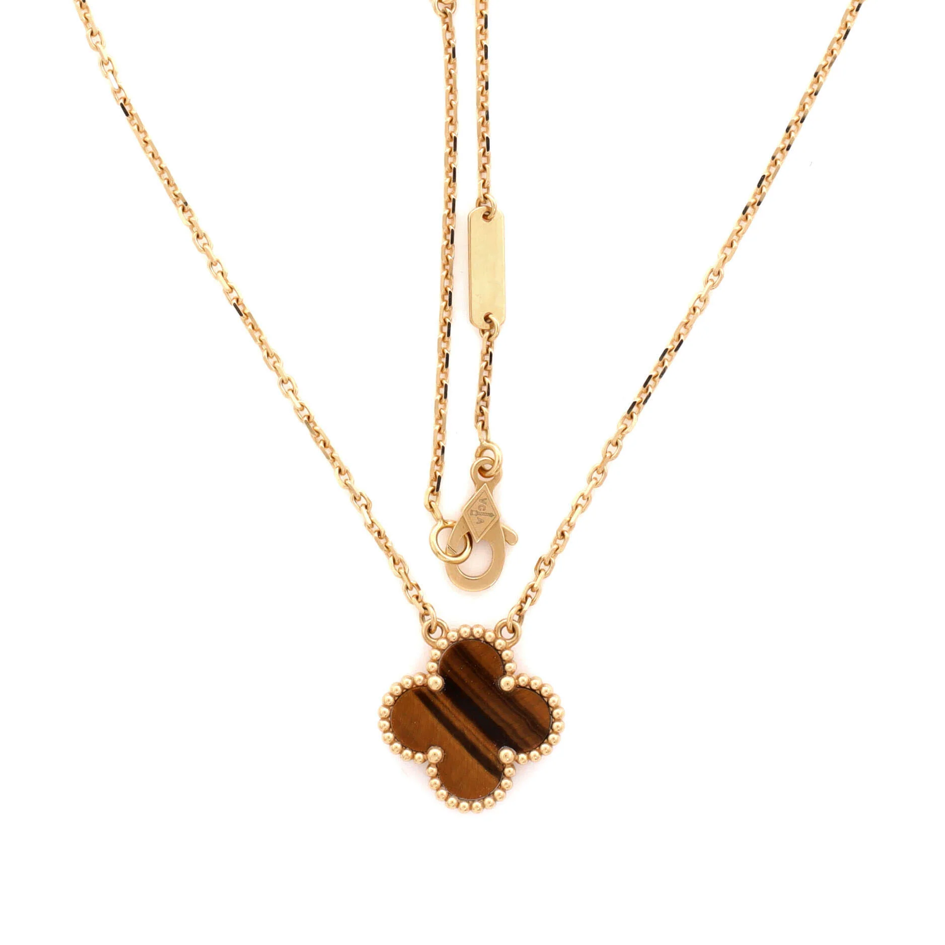 Vintage Alhambra Pendant Necklace 18K Yellow Gold and Tiger Eye - Image 2
