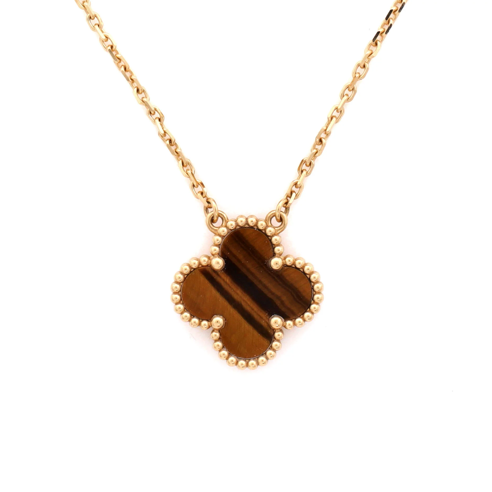 Vintage Alhambra Pendant Necklace 18K Yellow Gold and Tiger Eye - Image 3