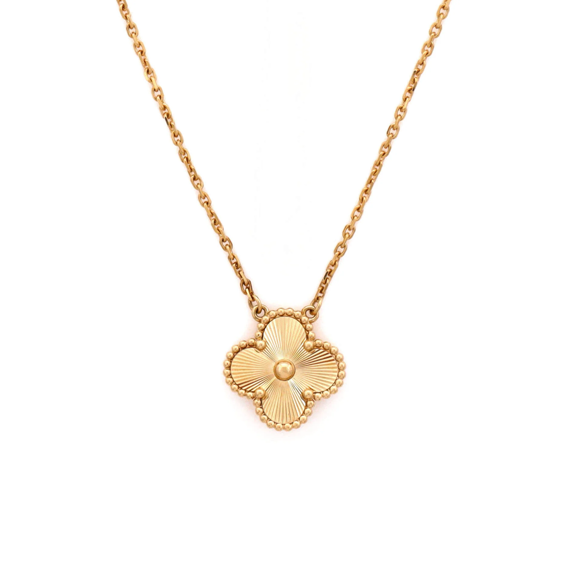 Vintage Alhambra Pendant Necklace Guilloche 18K Yellow Gold