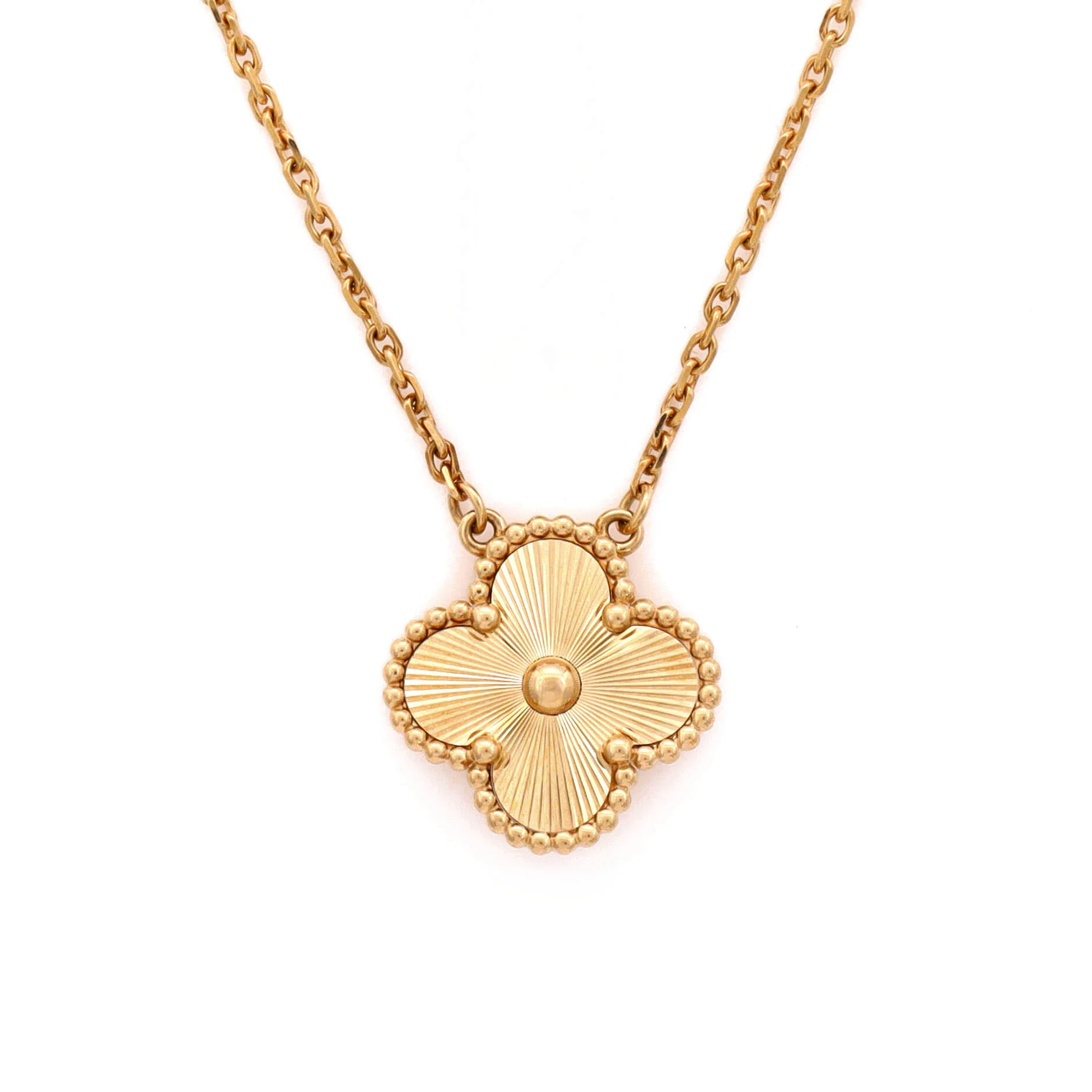 Vintage Alhambra Pendant Necklace Guilloche 18K Yellow Gold - Image 4