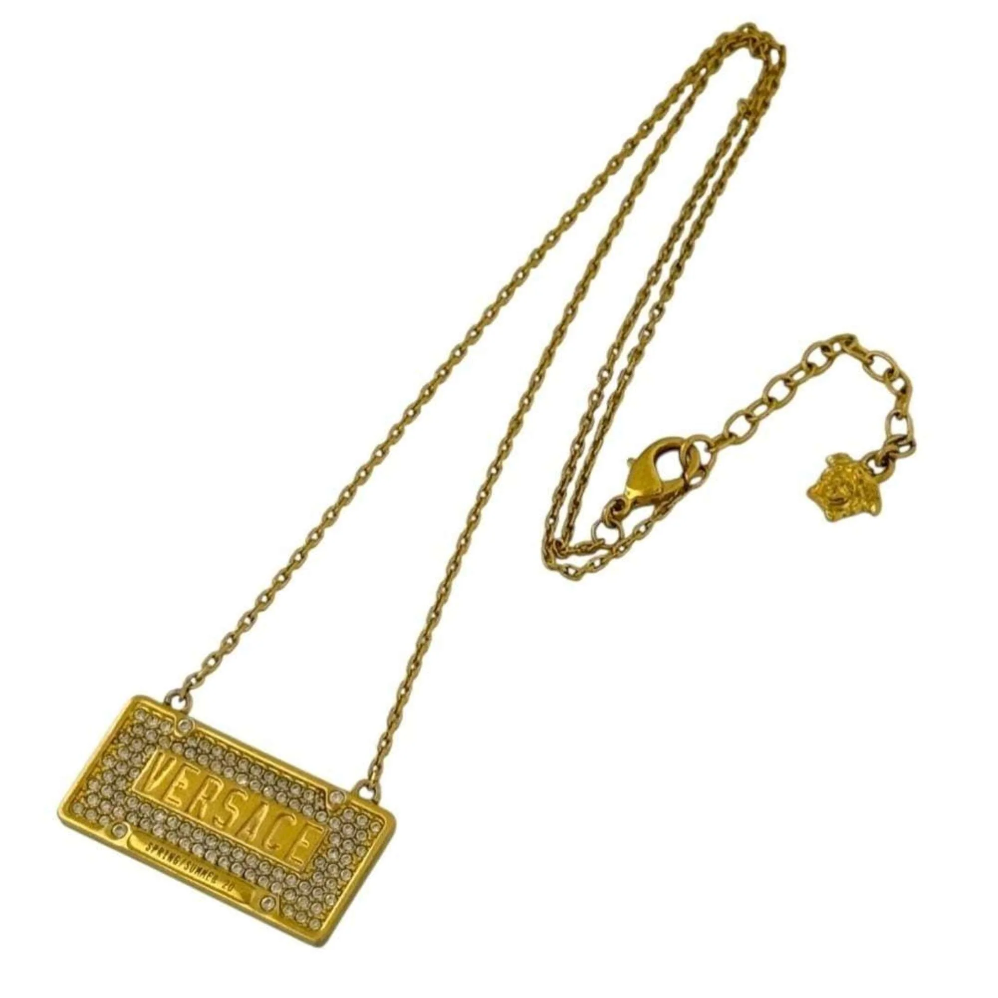 Pendant Necklace Metal and Rhinestone License Plate Motif - Image 2