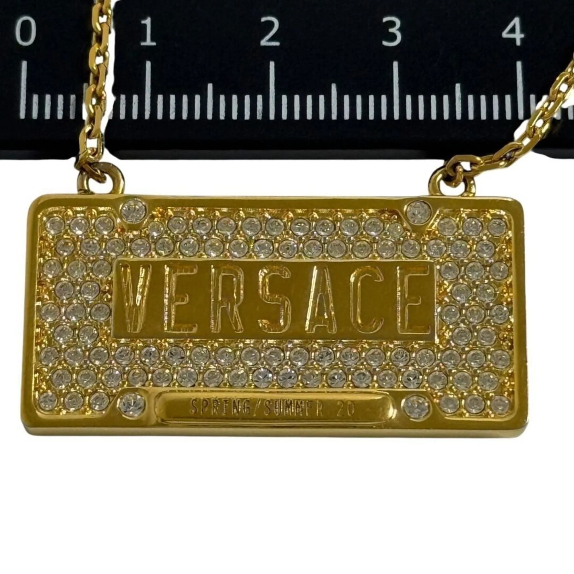 Pendant Necklace Metal and Rhinestone License Plate Motif - Image 8