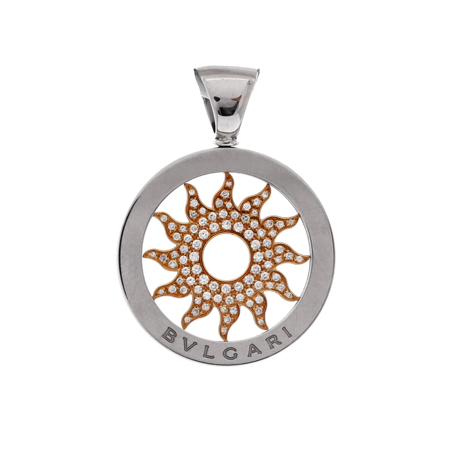 Tondo Sun Pendant Pendant & Charms 18K Yellow Gold and Stainless Steel with Diamonds