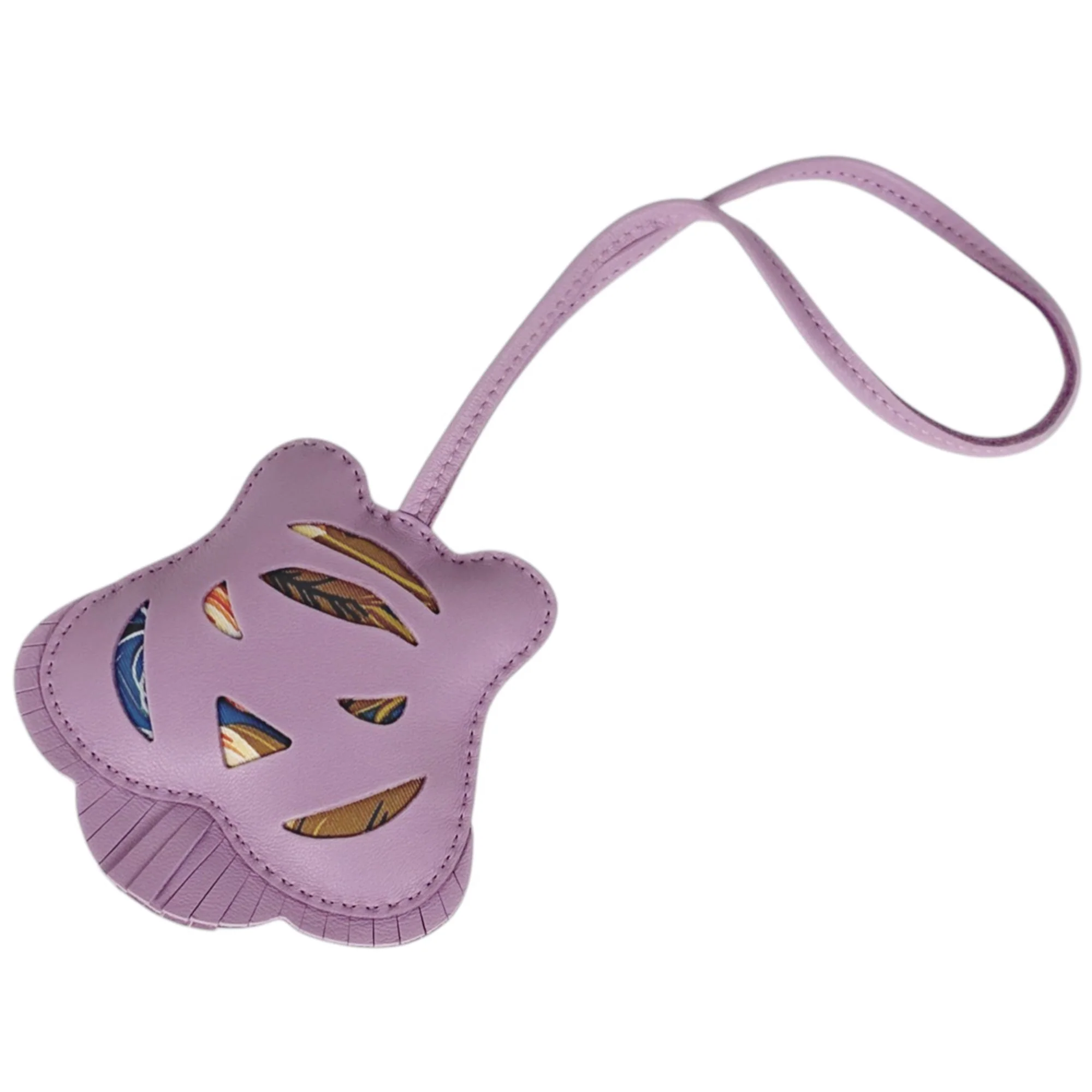 Bag Charm Leather and Silk Purple Multicolor Handbag Charm