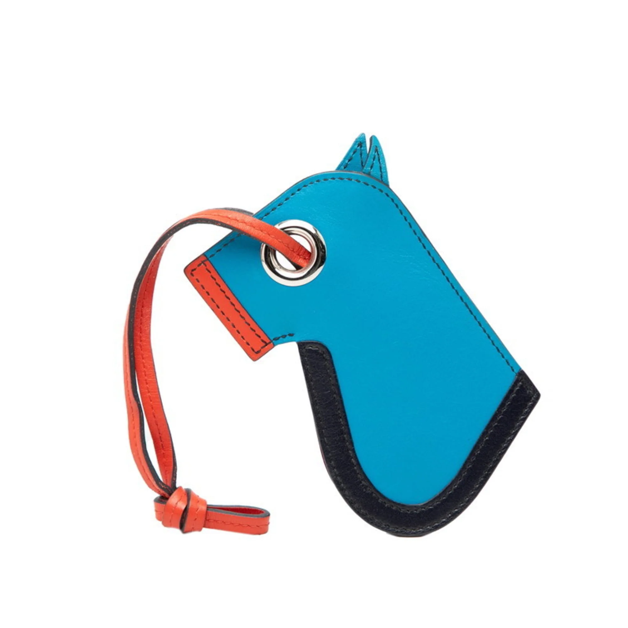 Bag Charm Tadelakt Leather Blue and Orange Handbag Charm - Image 2