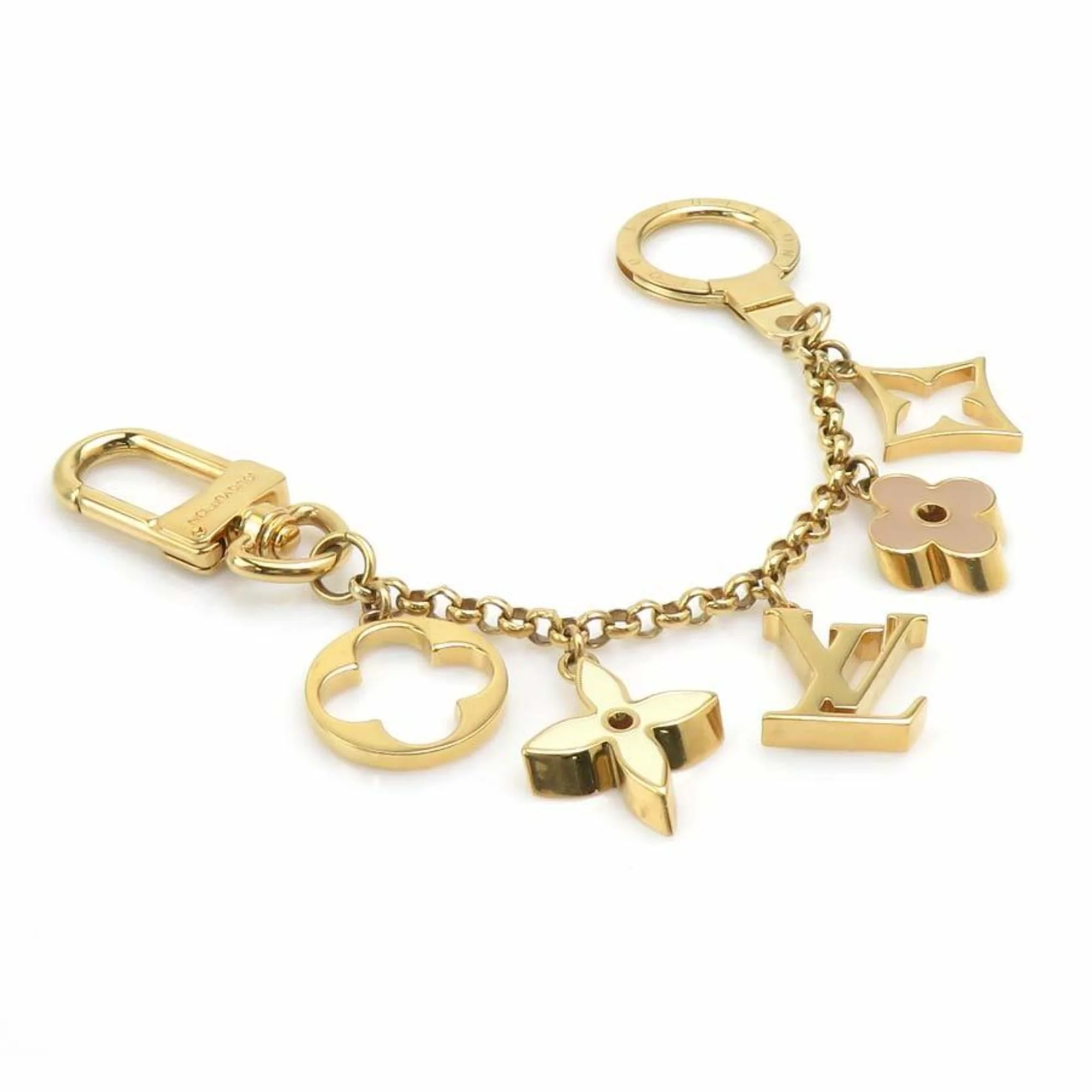 Fleur de Monogram Charm Enamel and Metal Beige Gold Off-White Handbag Charm