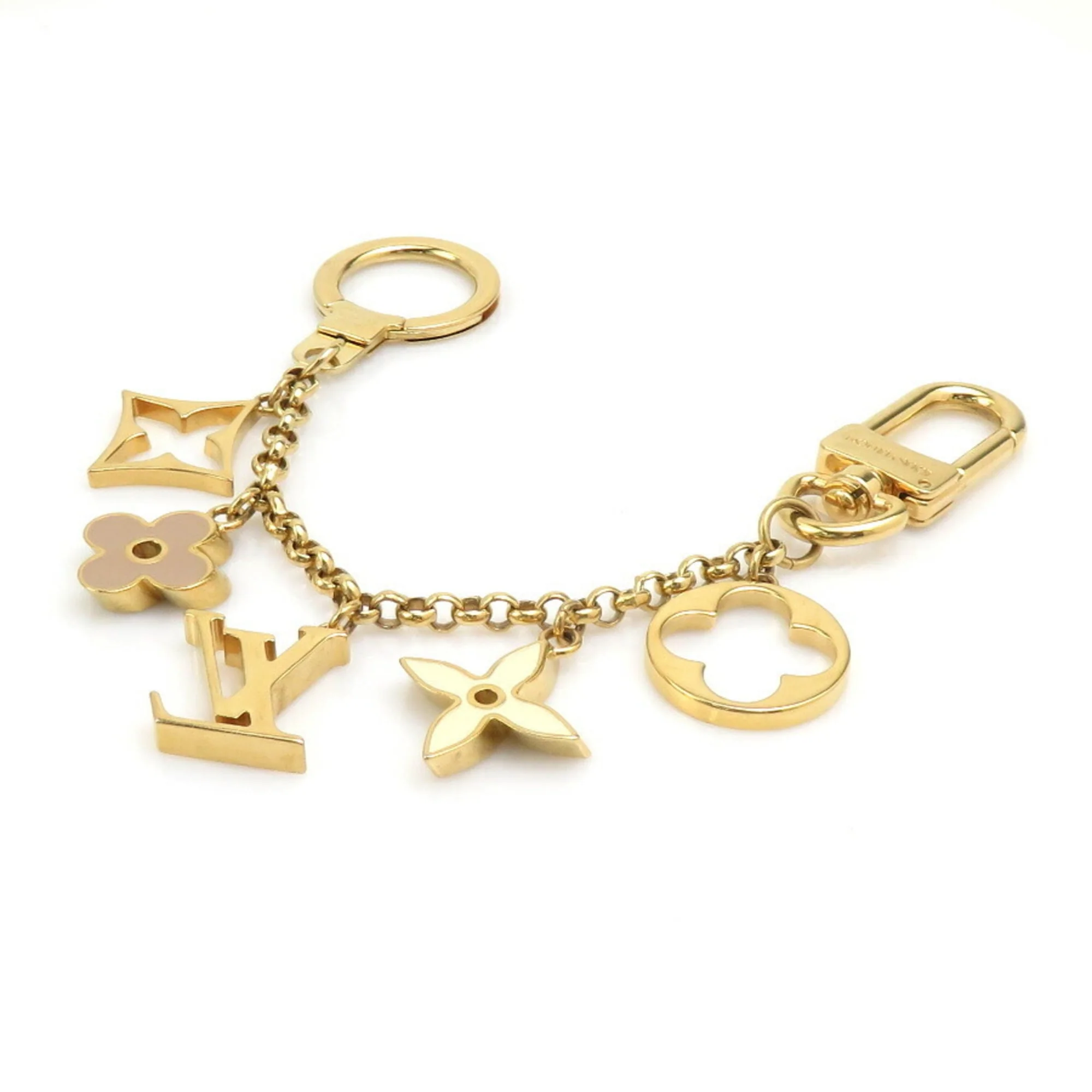 Fleur de Monogram Charm Enamel and Metal Beige Gold Off-White Handbag Charm - Image 3
