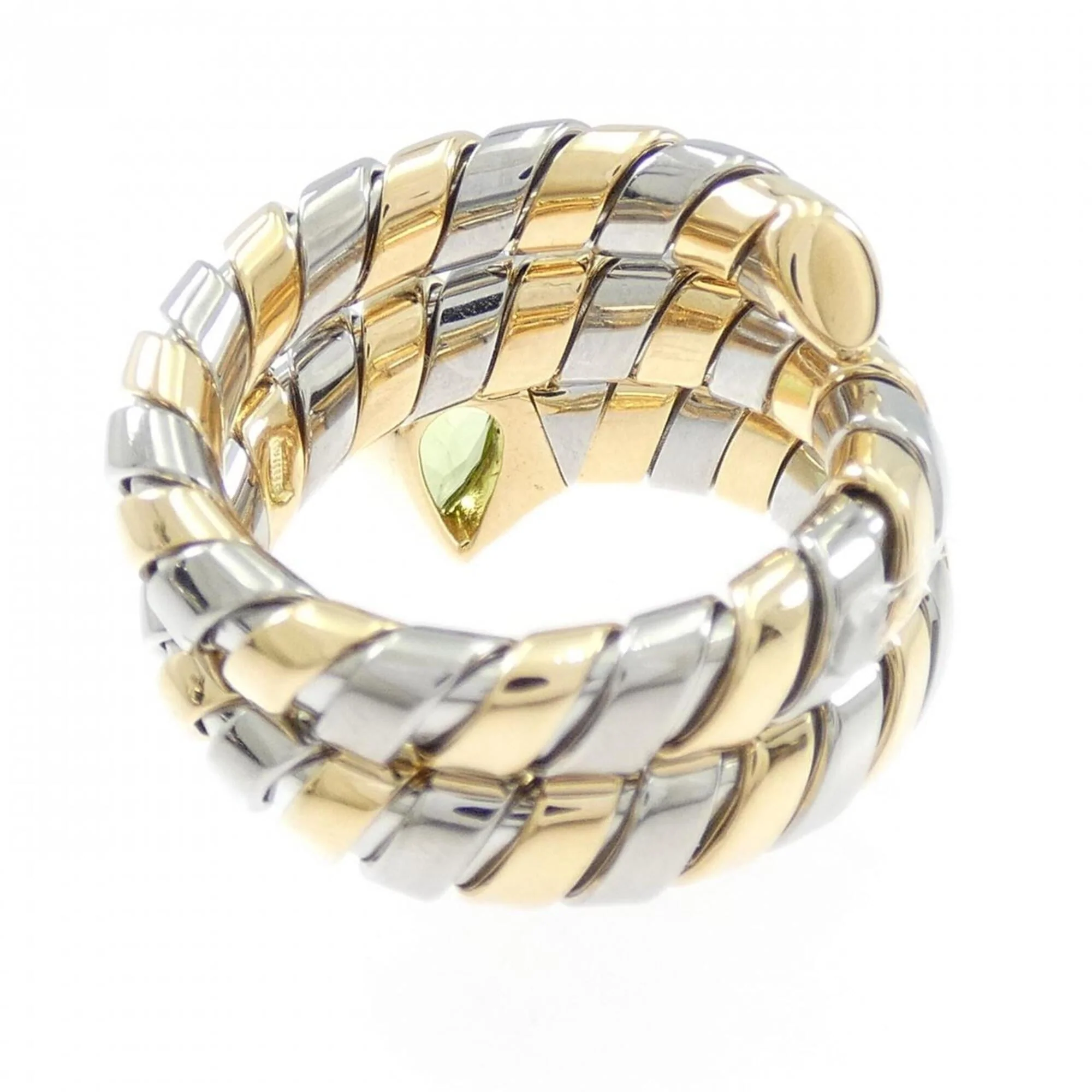 Band Ring Stainless Steel and 18K Yellow Gold with Peridot - Image 3