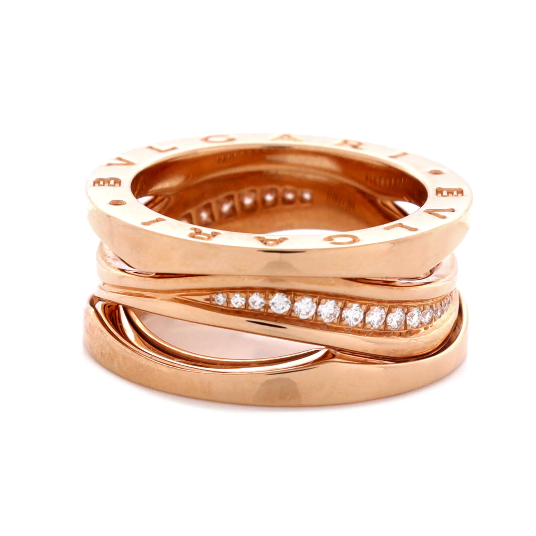 B.Zero1 Design Legend Zaha Hadid Three Band Ring 18K Rose Gold with Diamonds - Image 3