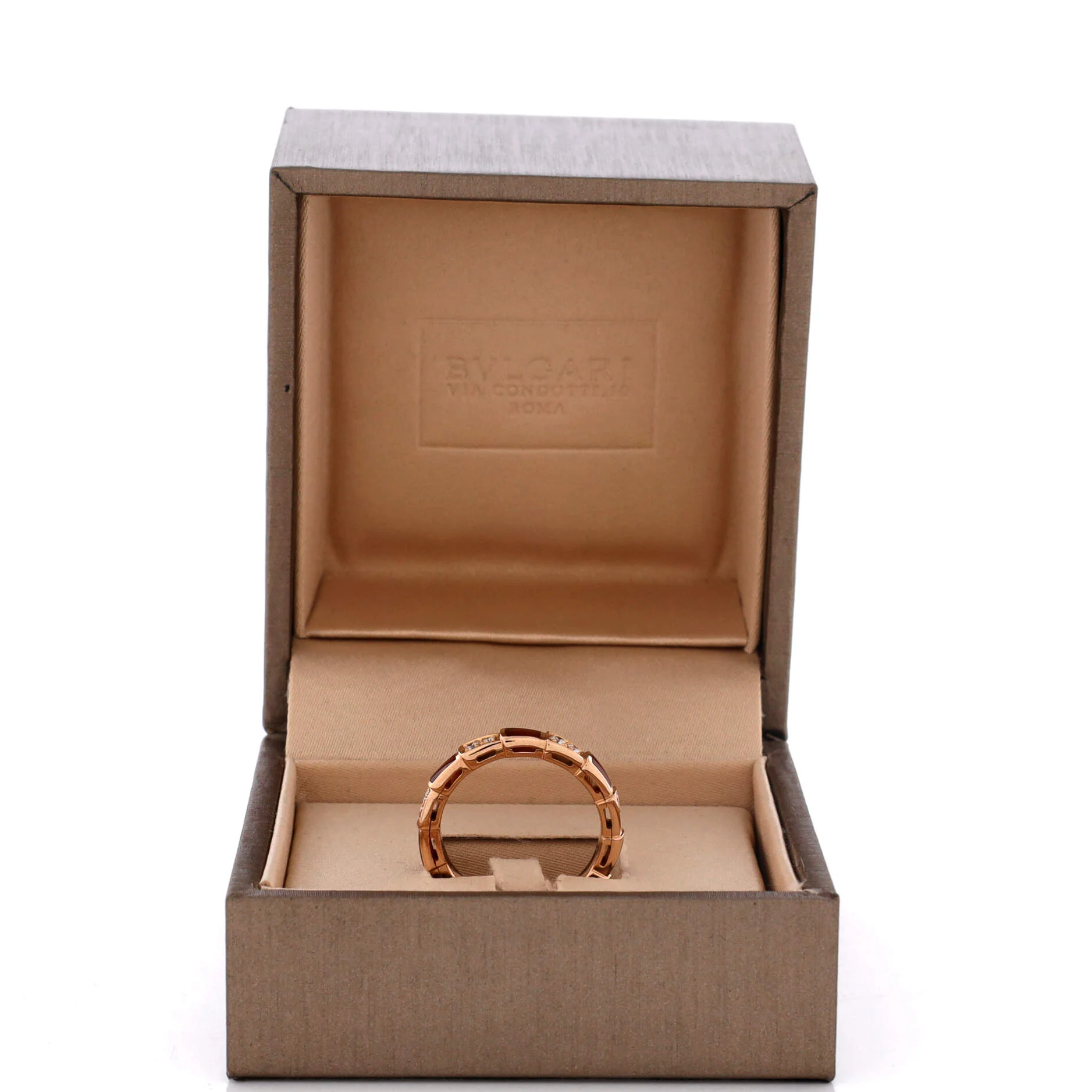 Serpenti Viper Ring 18k Rose Gold and Carnelian with Half Pave Diamonds - Image 2