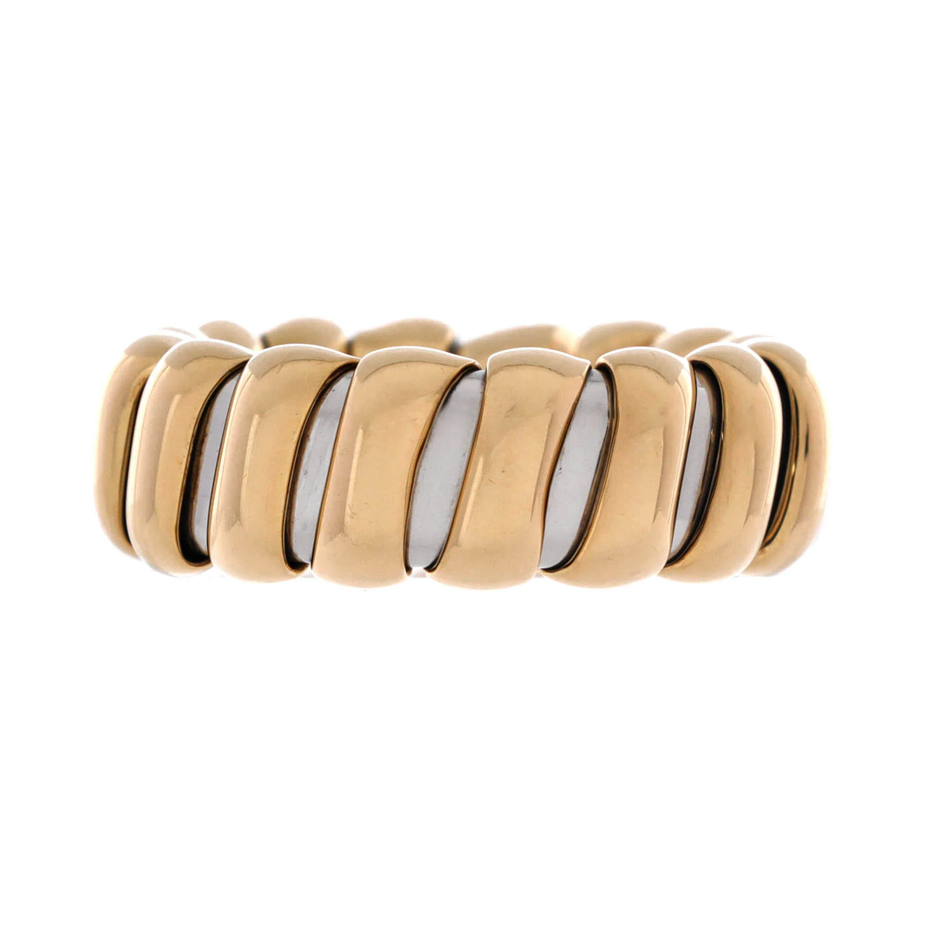 Tubogas Band Ring 18K Yellow Gold and Stainless Steel Wide
