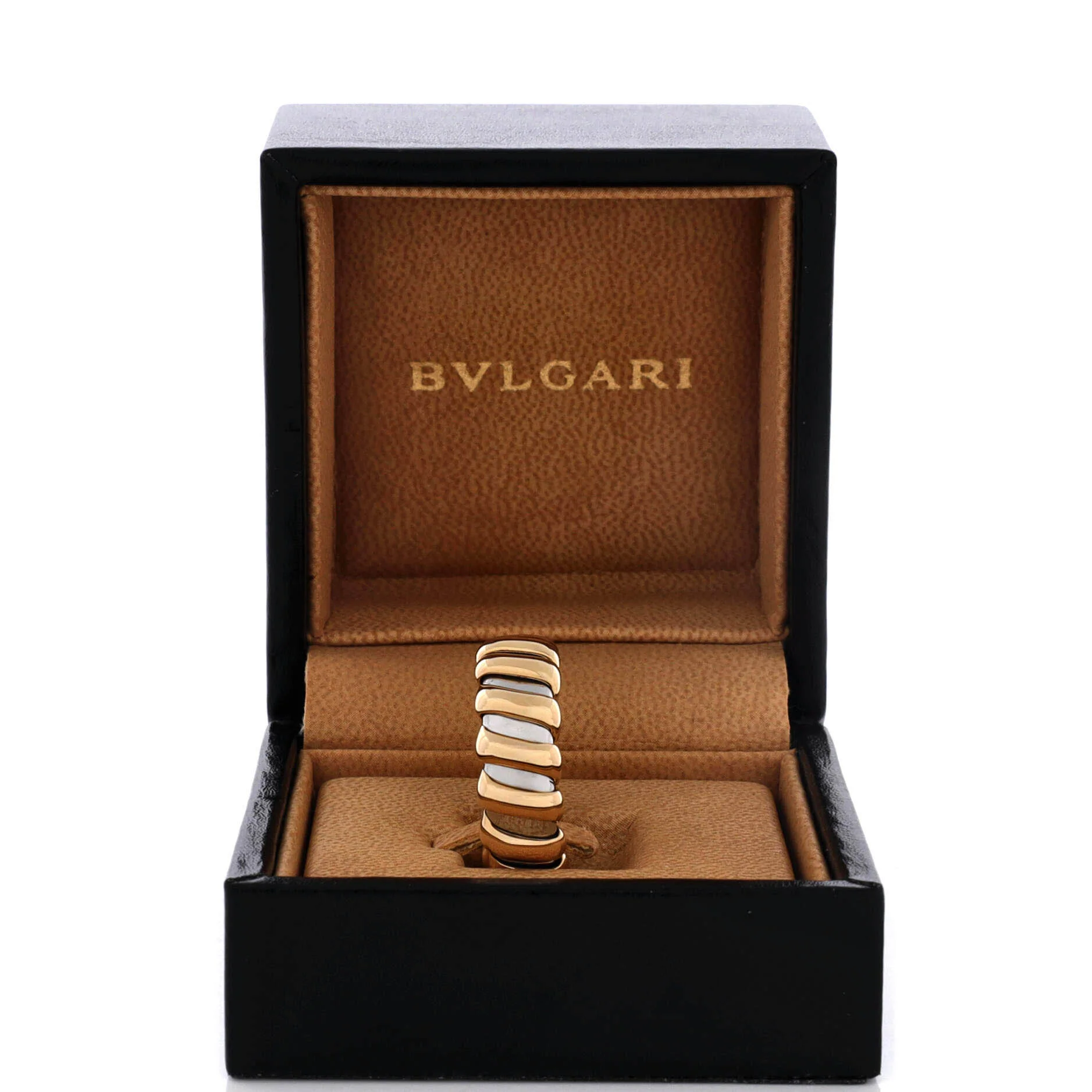 Tubogas Band Ring 18K Yellow Gold and Stainless Steel Wide - Image 2