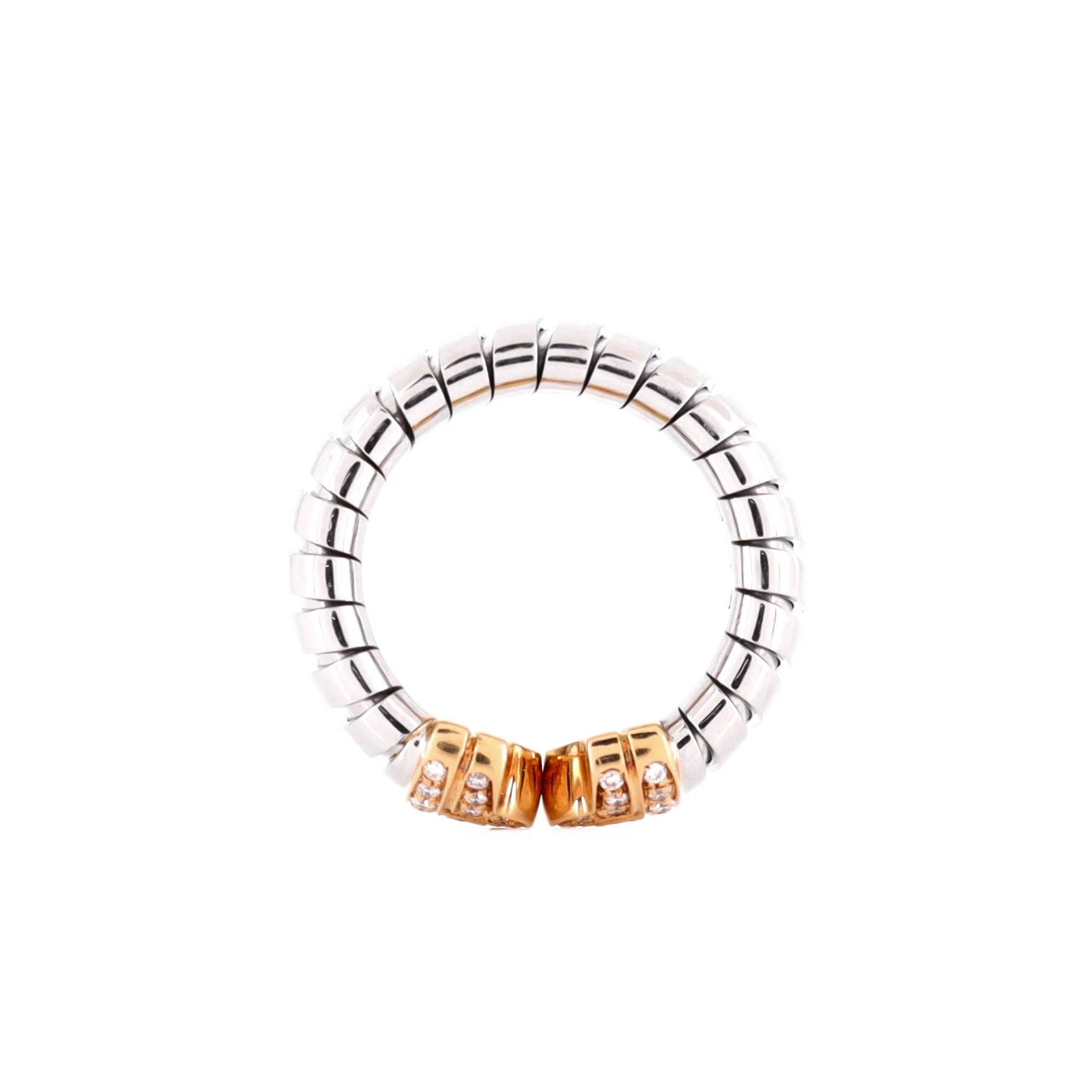 Tubogas Parentesi Ring Stainless Steel and 18K Yellow Gold with Diamond - Image 2