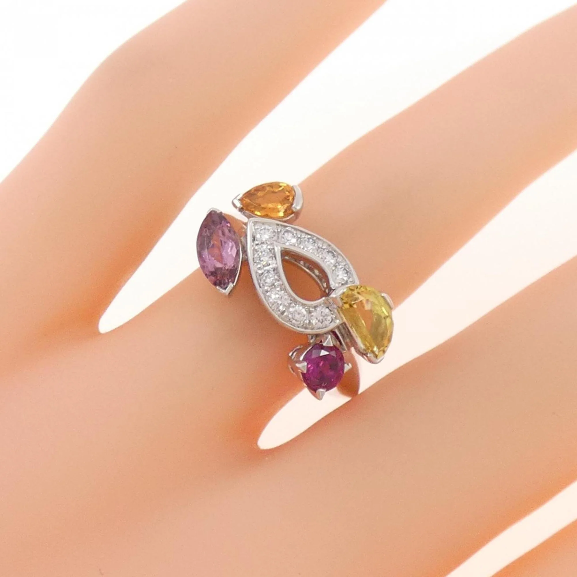 Band Ring 18K White Gold with Colored Gemstone - Image 5