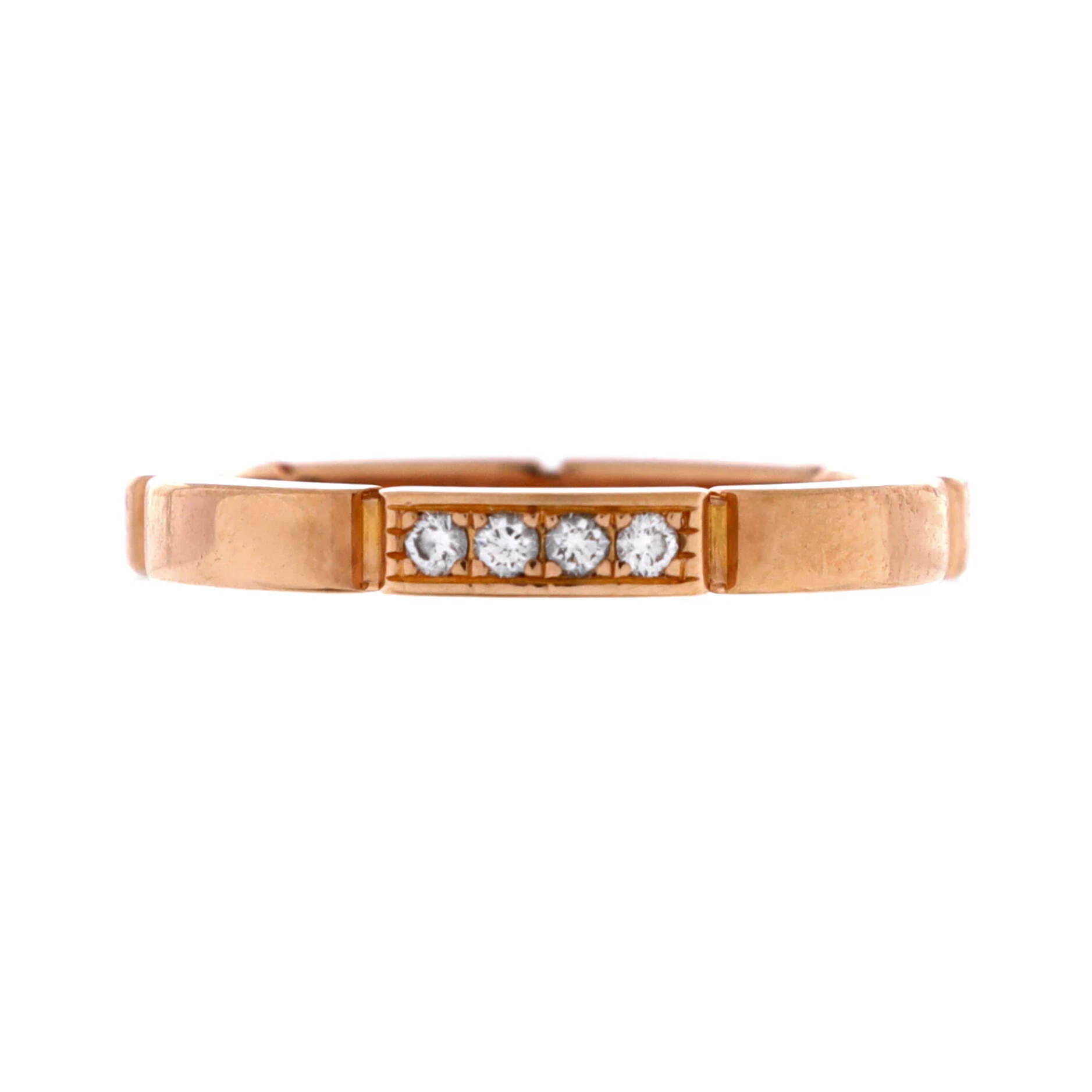 Maillon Panthere Band Ring 18K Rose Gold with 4 Diamonds