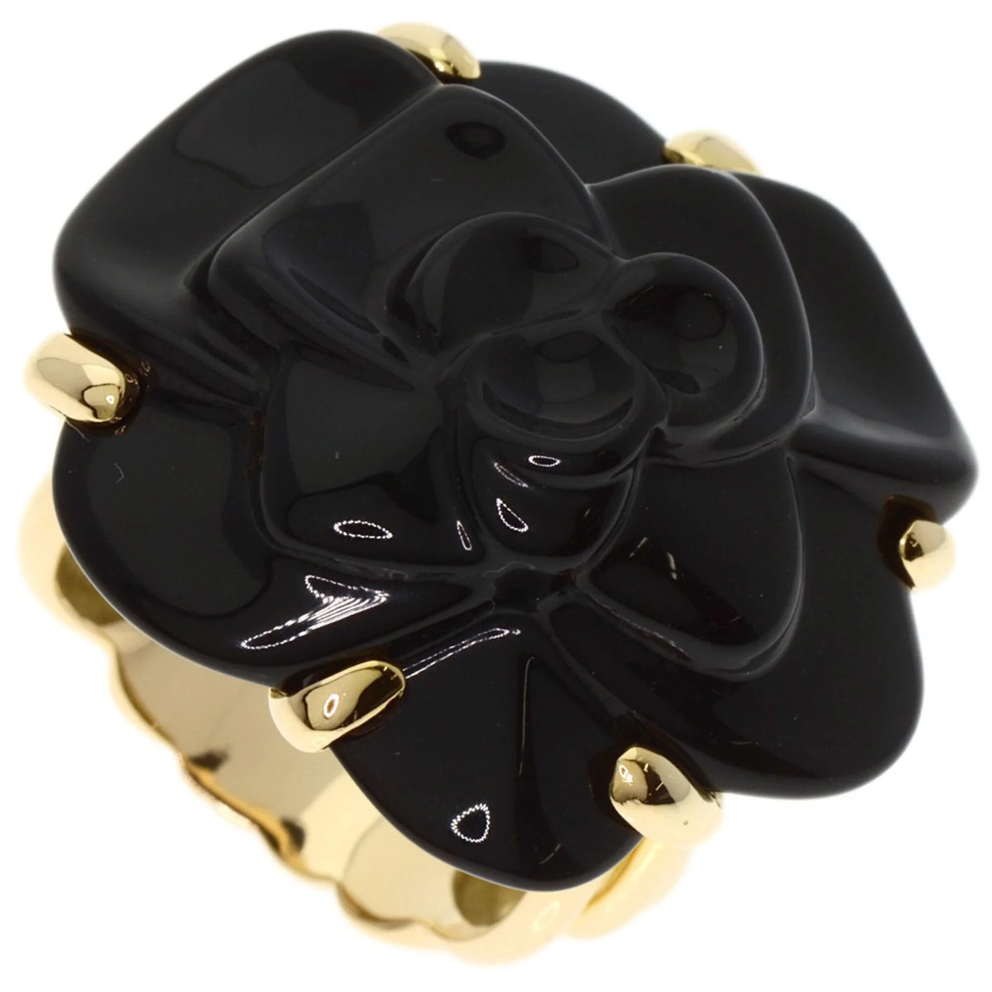 Camellia Ring 18K Yellow Gold with Onyx