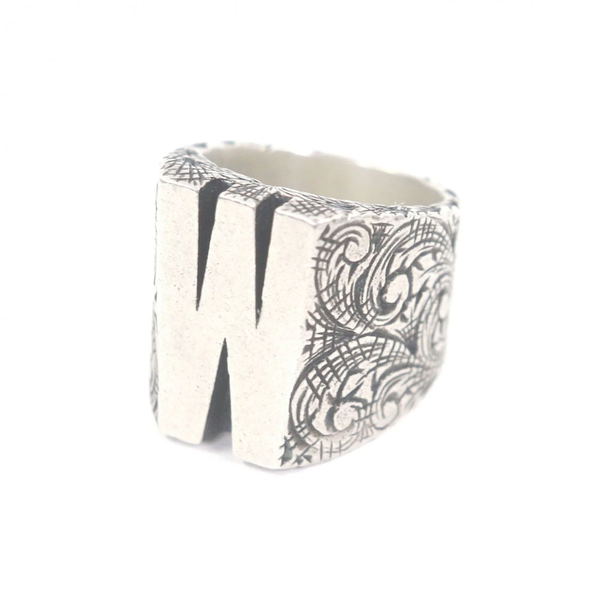 Arabesque Alphabet W Motif Ring Sterling Silver