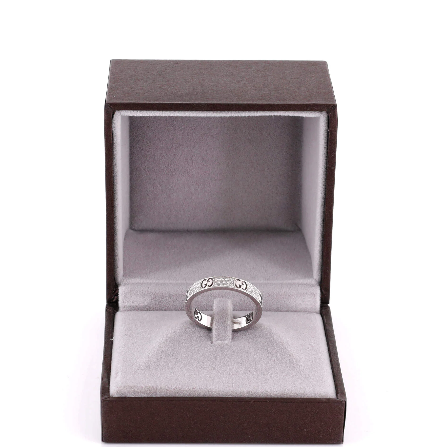 Icon Band Ring 18K White Gold with Pave Diamonds 4mm - Image 2