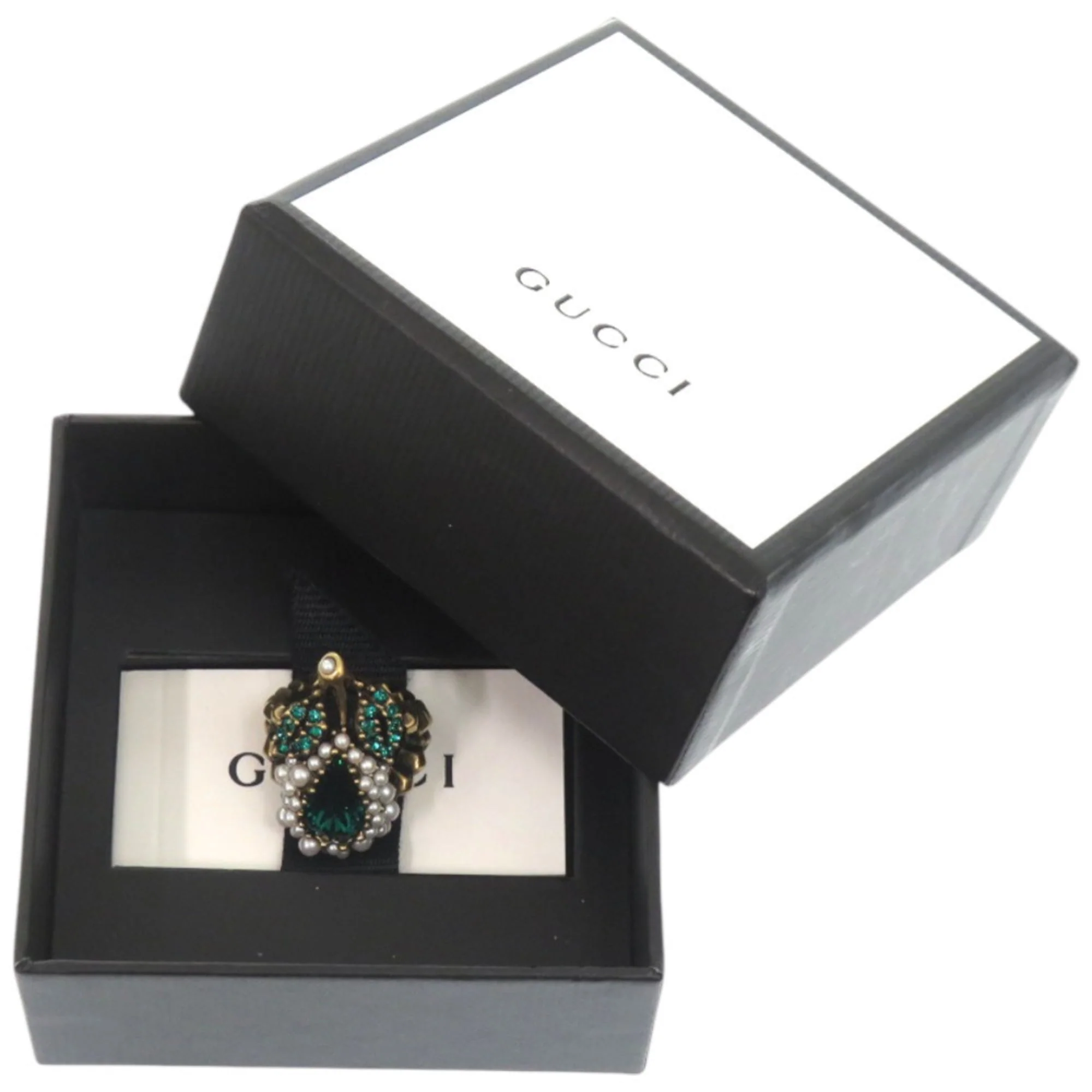 Ring Metal and Rhinestone Green and White - Image 2