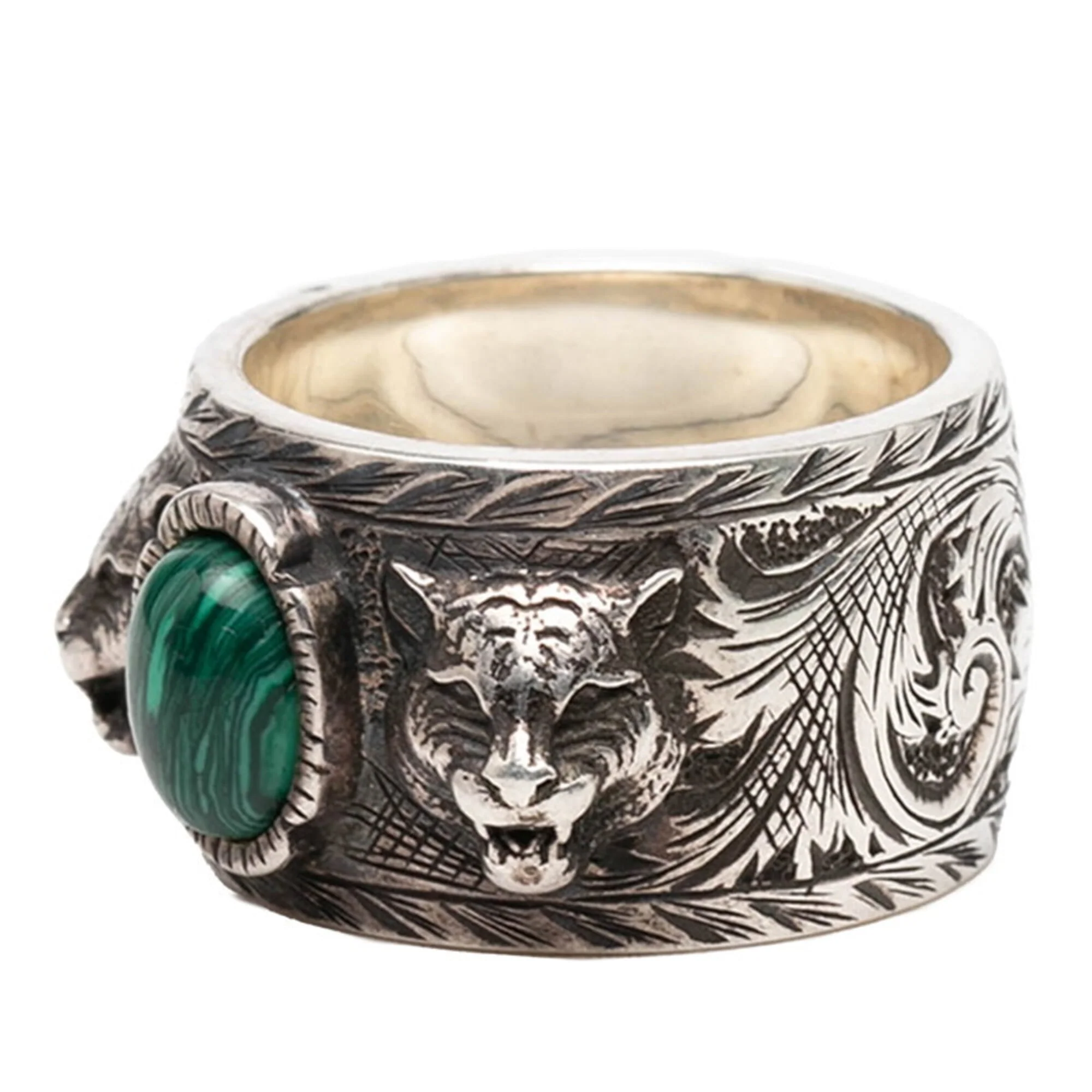 Tiger Head Garden Ring Sterling Silver with Malachite - Image 2