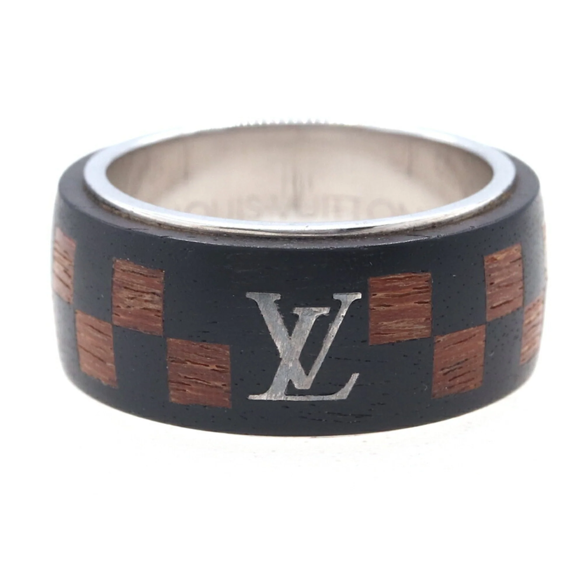 Damier Wood Band Ring Metal and Wood