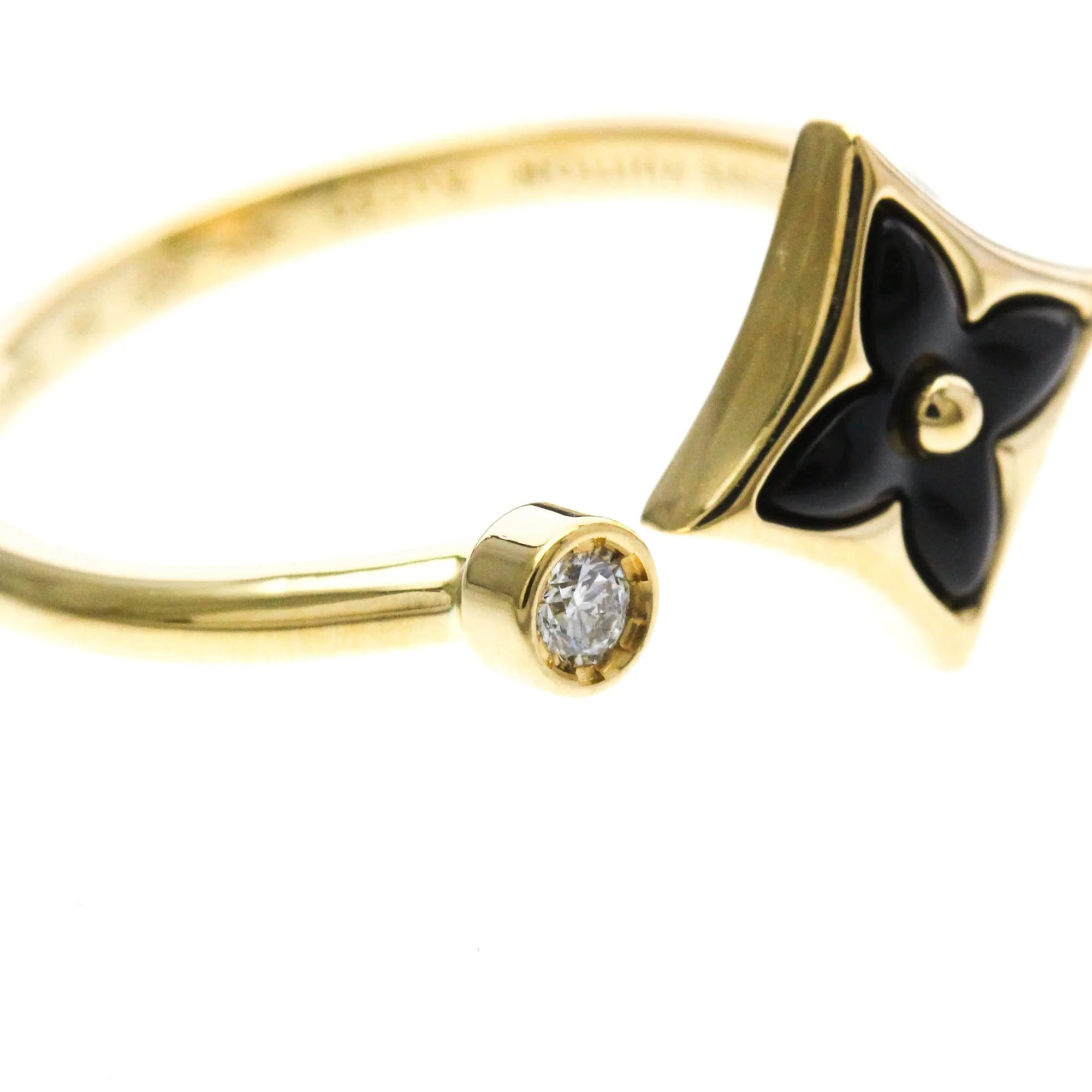 Star Blossom Mini Ring 18K Yellow Gold with Diamond and Onyx - Image 9