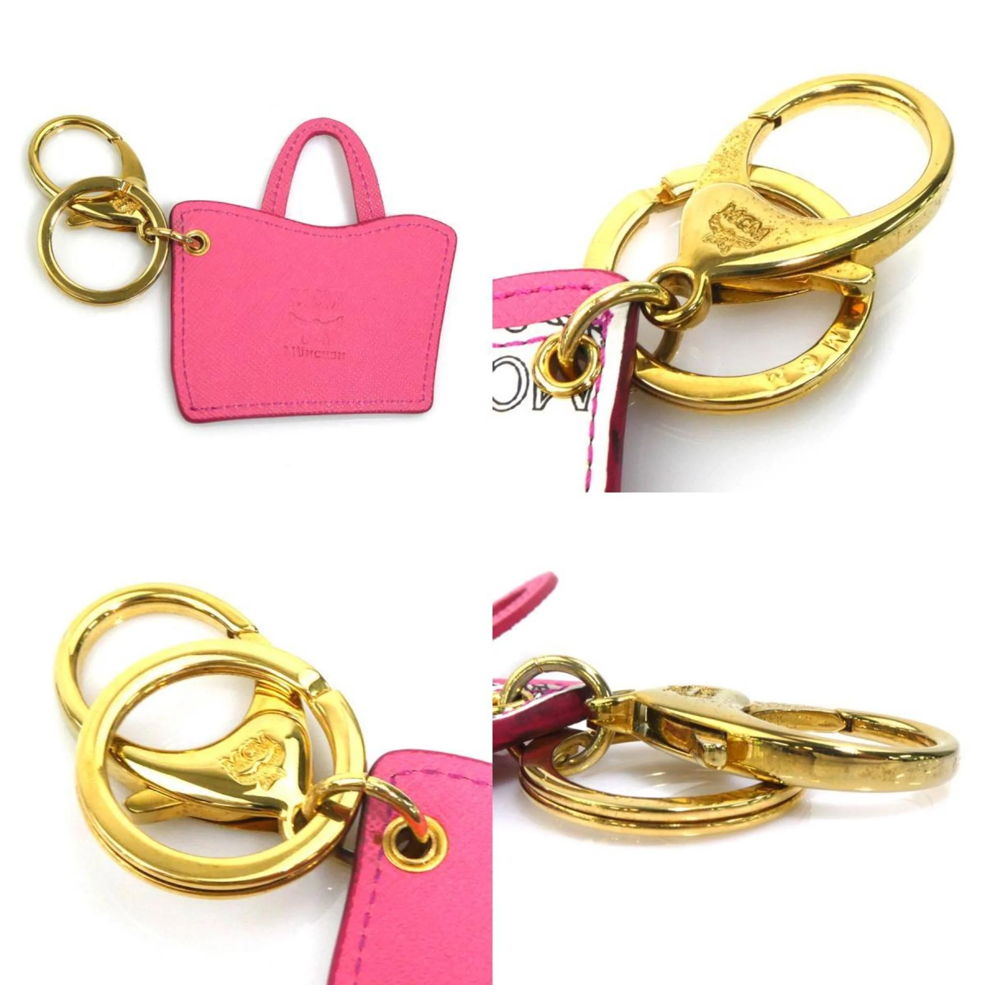 Keyring Charm Leather Pink and White Ring - Image 4