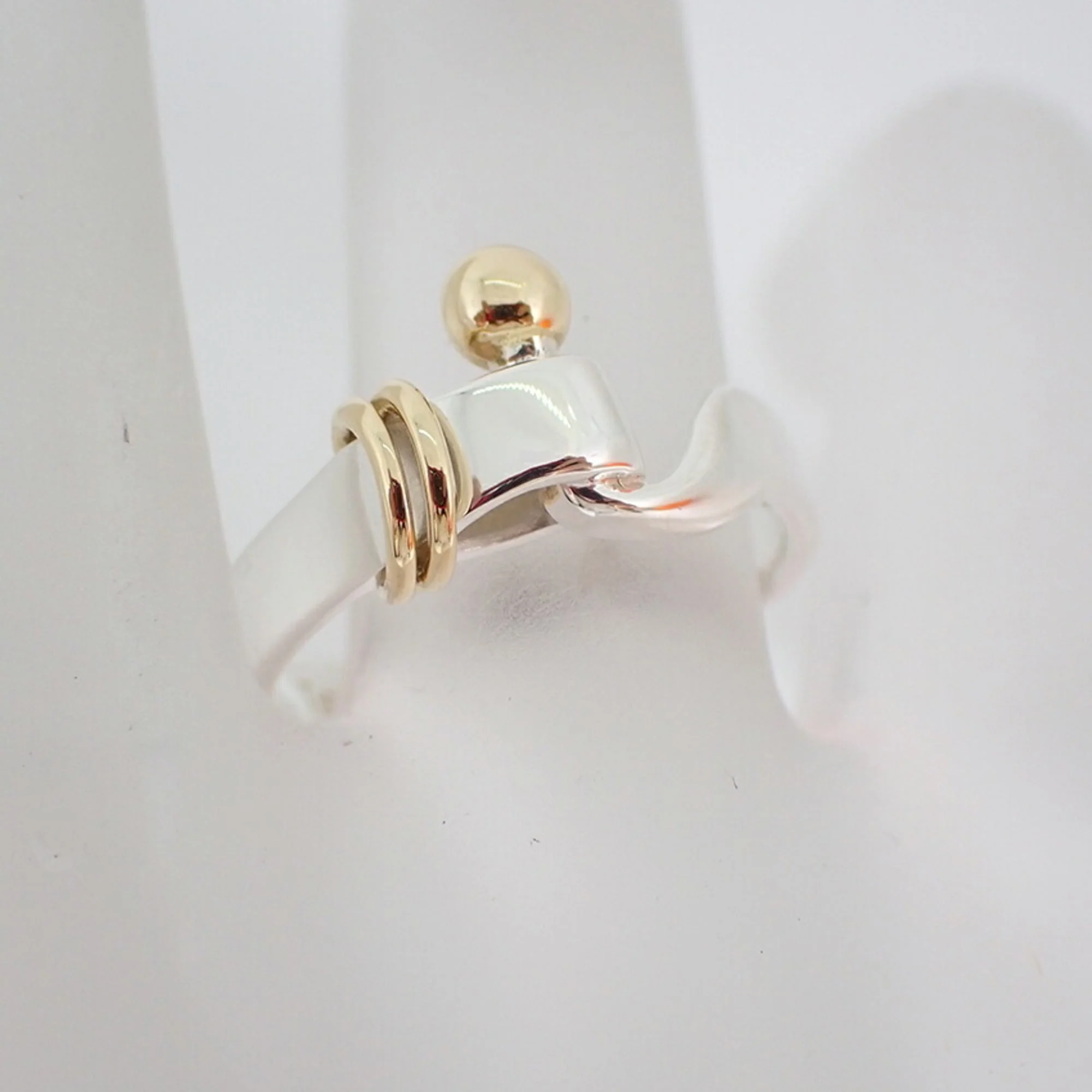 Hook and Eye Ring Sterling Silver and 18K Yellow Gold - Image 4
