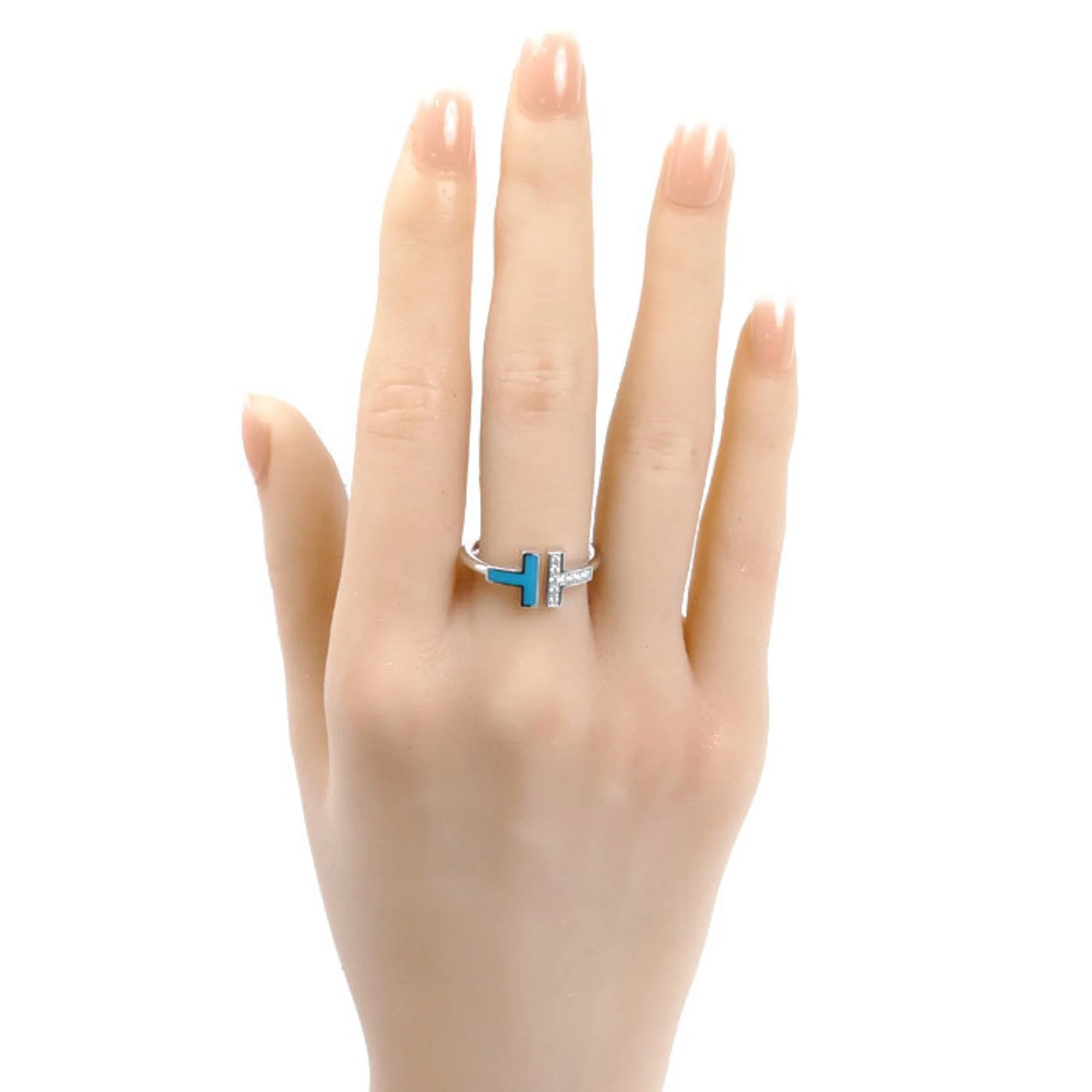 Ring 18K White Gold With Turquoise And Diamond - Image 7