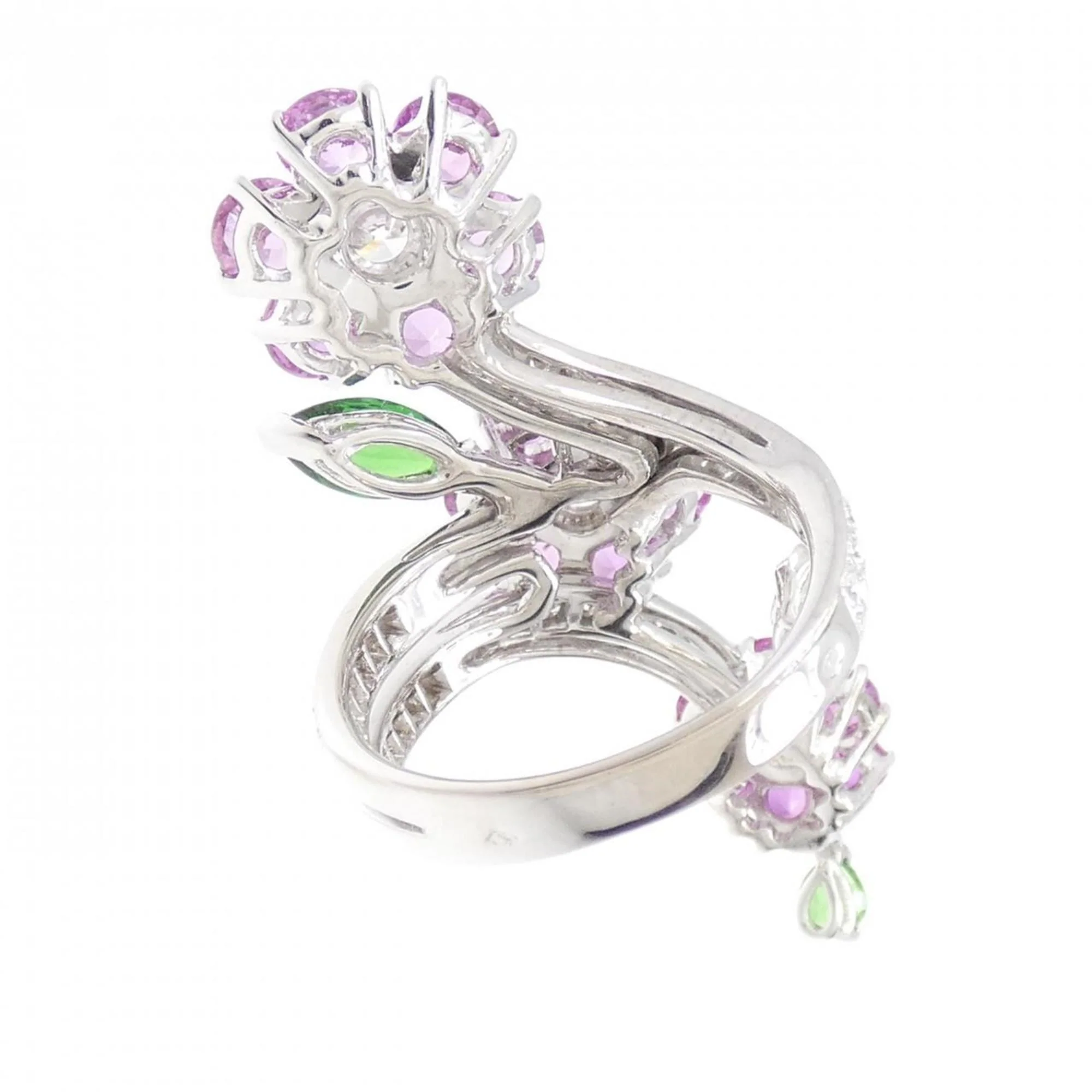 Band Ring 18K White Gold With Color Stone And Diamond And Garnet And Sapphire - Image 3