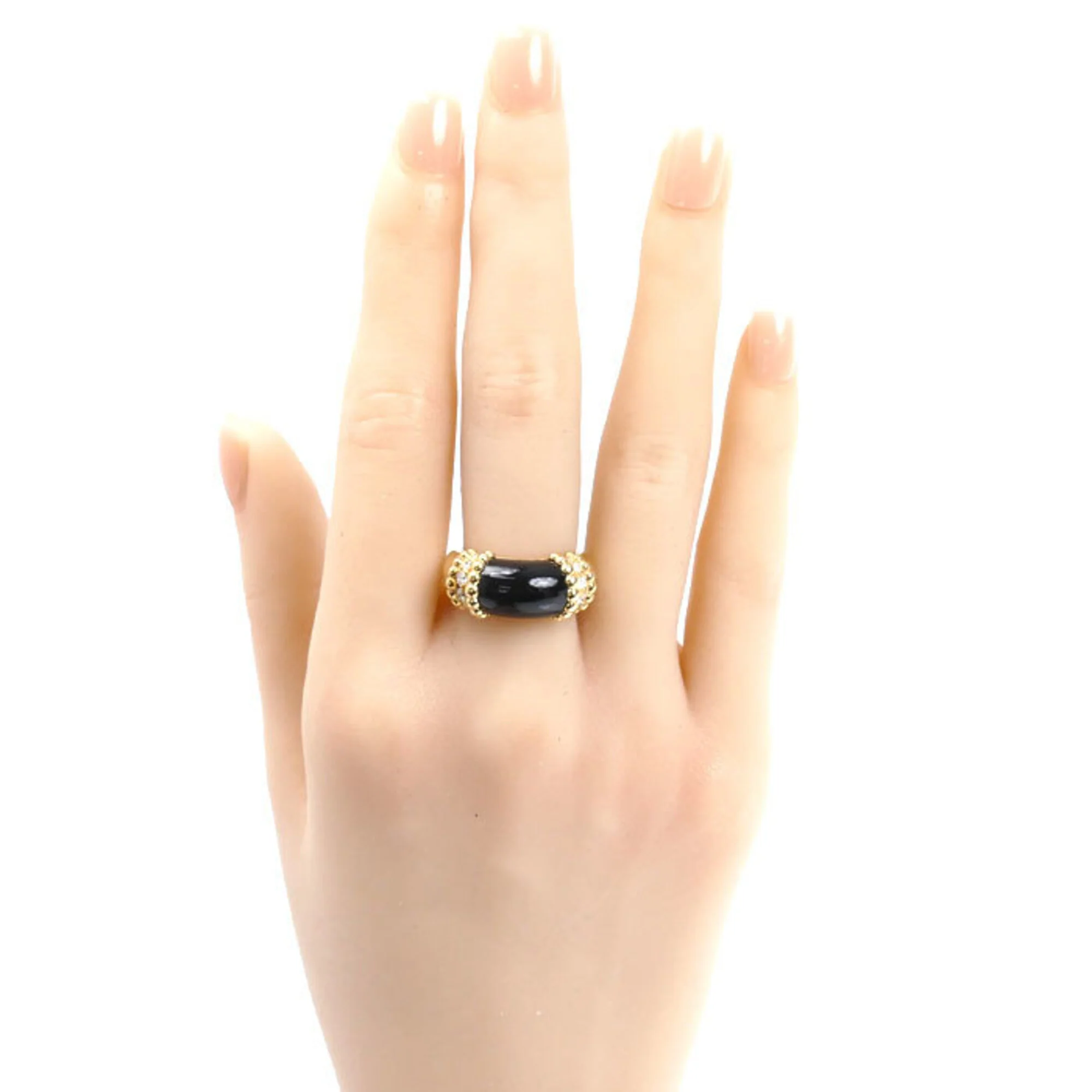Band Ring 18K Yellow Gold with Diamonds and Onyx - Image 7